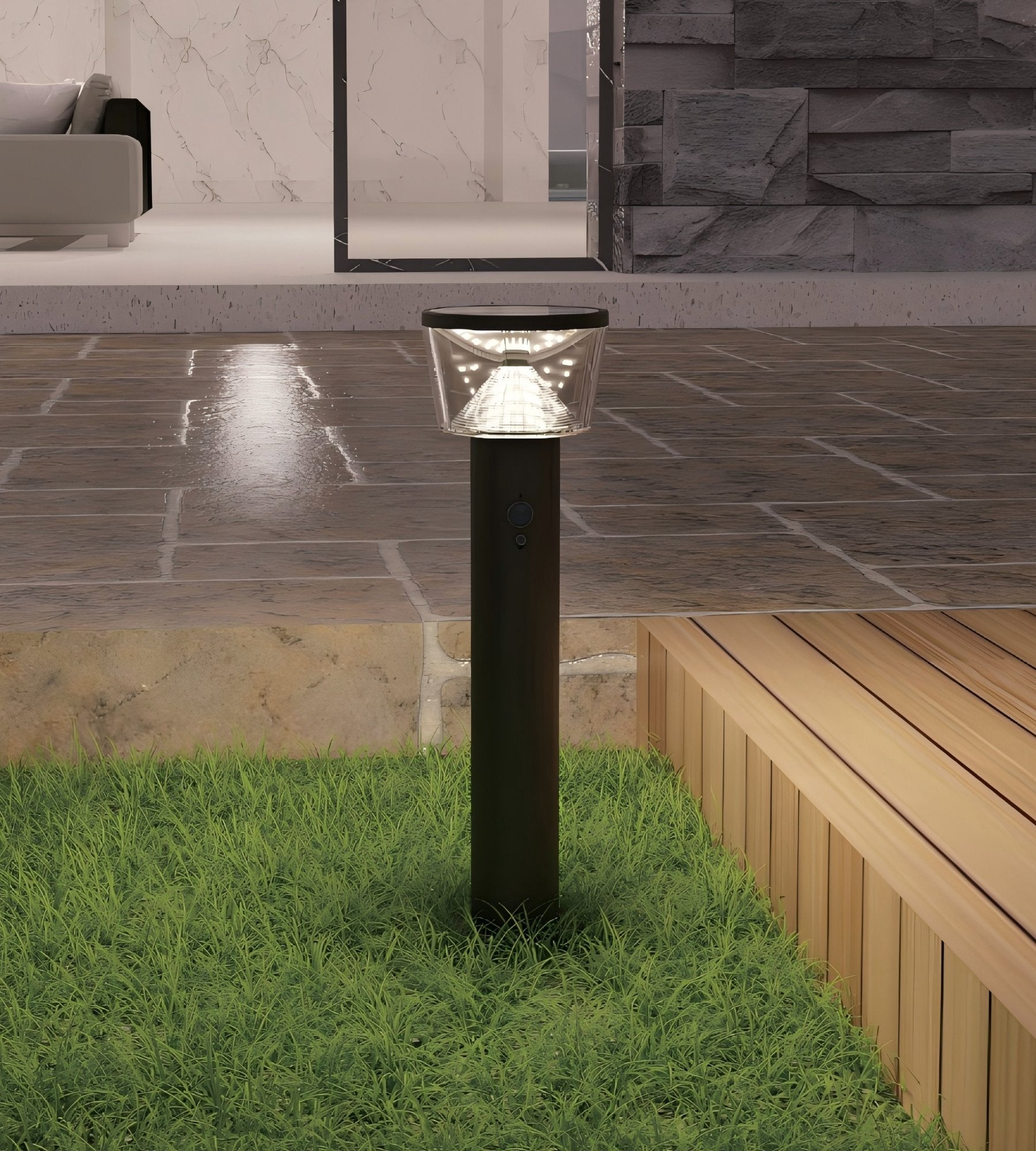 Borne Led solaire DUBLIN - Détecteur de mouvements - 3 modes d'éclairages 100 à 1000 lumens - Lumihome