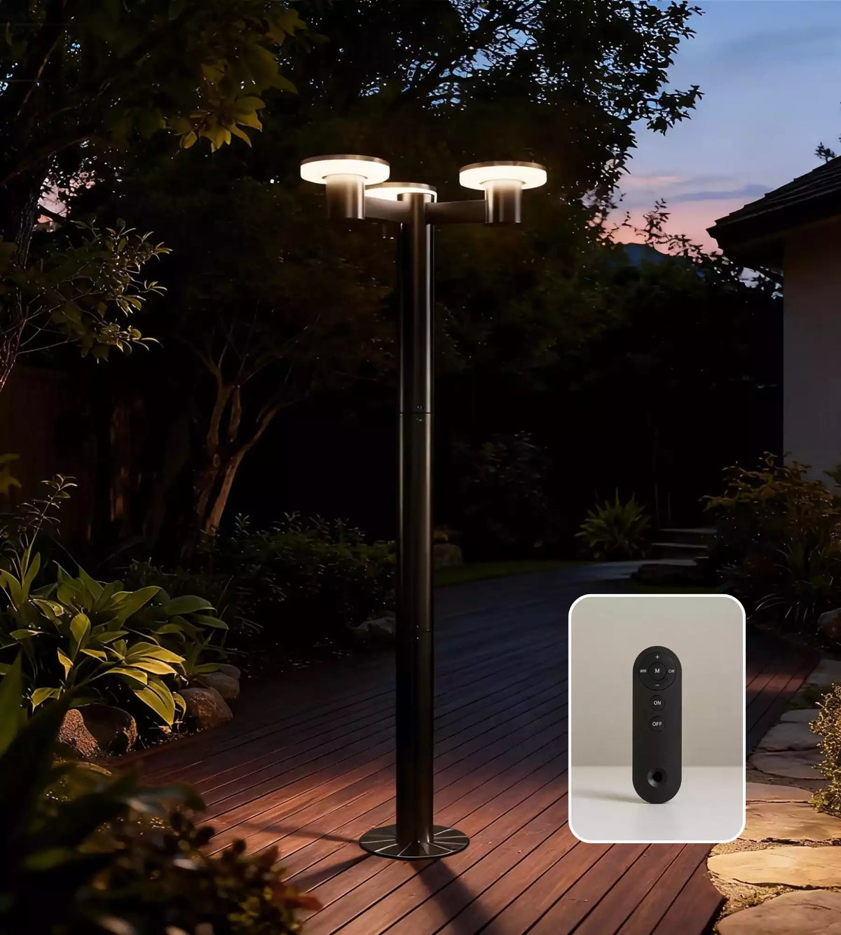 Lampadaire solaire LED ALTO 3000 130/200 cm Télécommandable - 300 à 3000 lumens