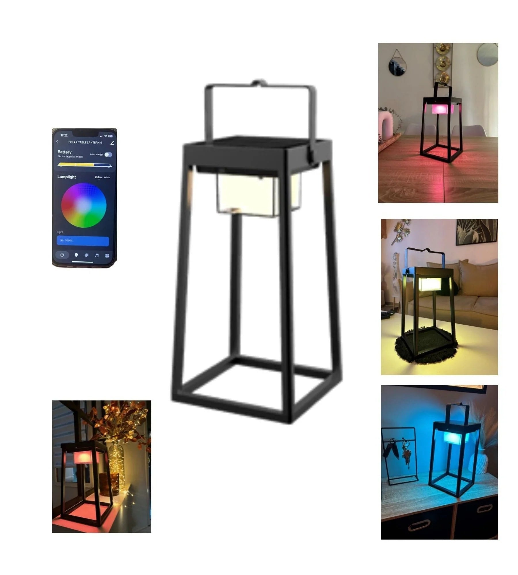 Lanterne Led solaire & Usb connectée EVADE - RGB+CCT - Pilotable avec smartphone - Intérieur & Extérieur - Lumihome