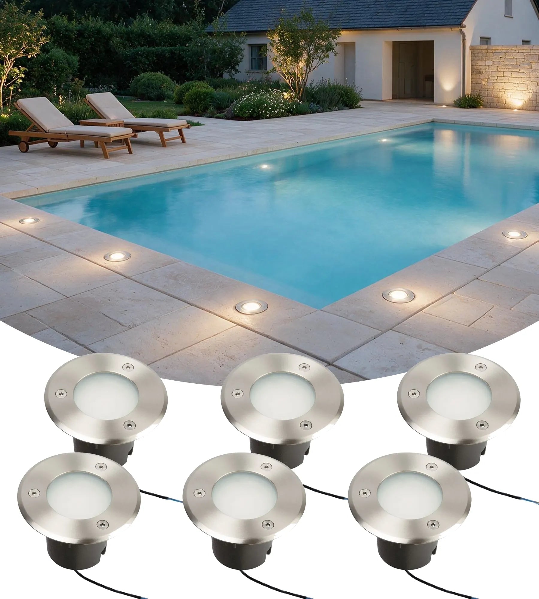 Lot de 6 spots encastrables de sol 12V GU5.3 INOX 316 IP67 - Diam 10 cm - Lumihome