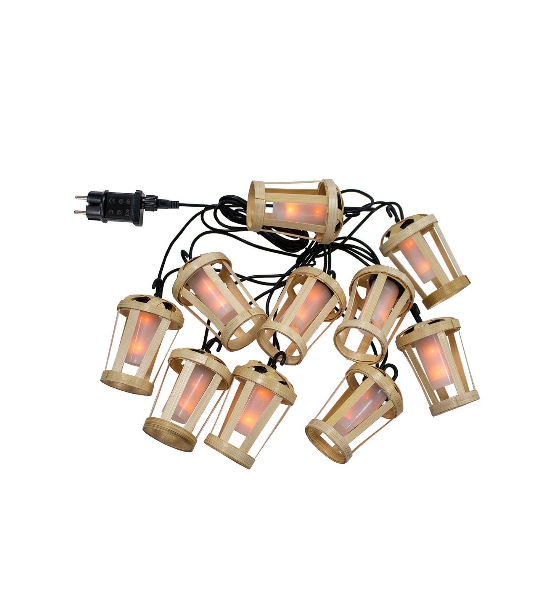 Outdoor-Solar-Girlande HIAMA - Flammeneffekt - Naturdesign aus Holz - 10 Lampen - Lumihome