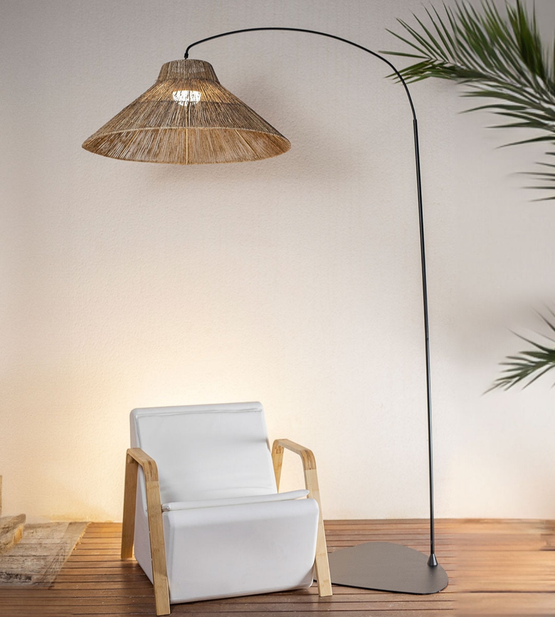 Aufladbare Stehleuchte mit Schirm NIZA - Naturdesign - Innen- und Außenbereich - Lumihome