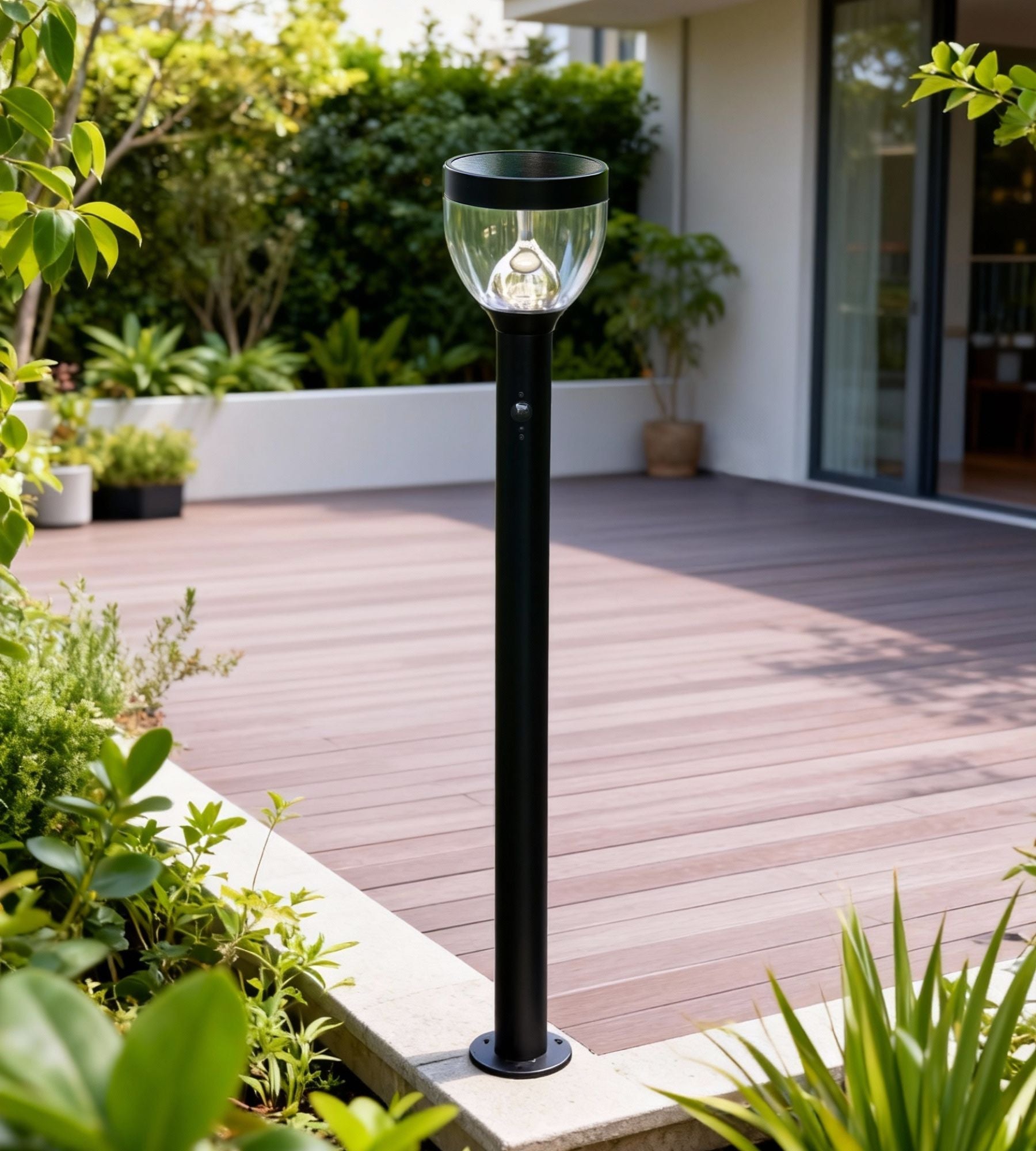 LUNA black solar bollard - Motion detector - 3 lighting modes from 75 to 600 lumens - Lumihome