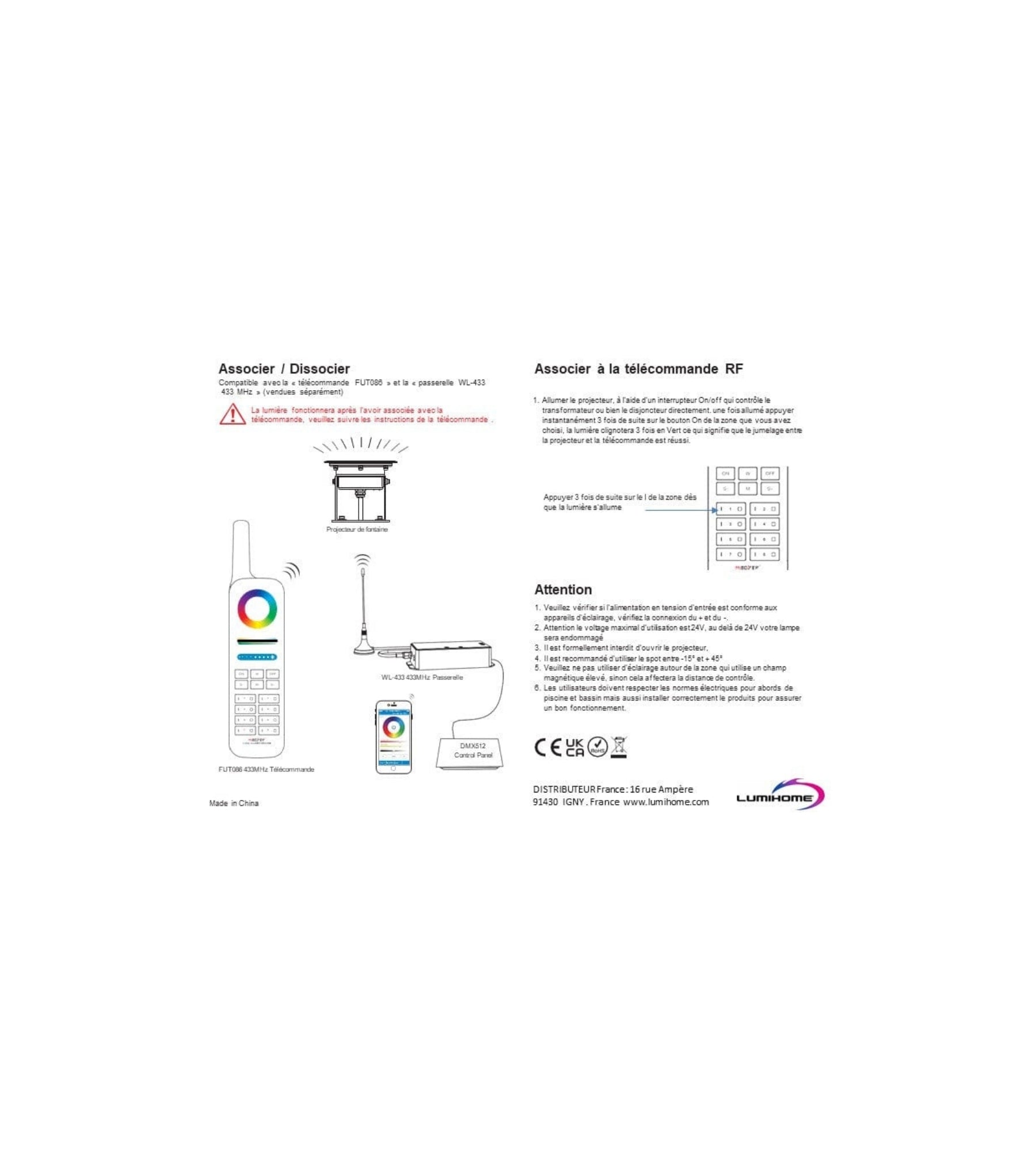 Led Fountain Spotlight RGB+CCT LoRa range - 12-24V AC/DC - Remote controlled