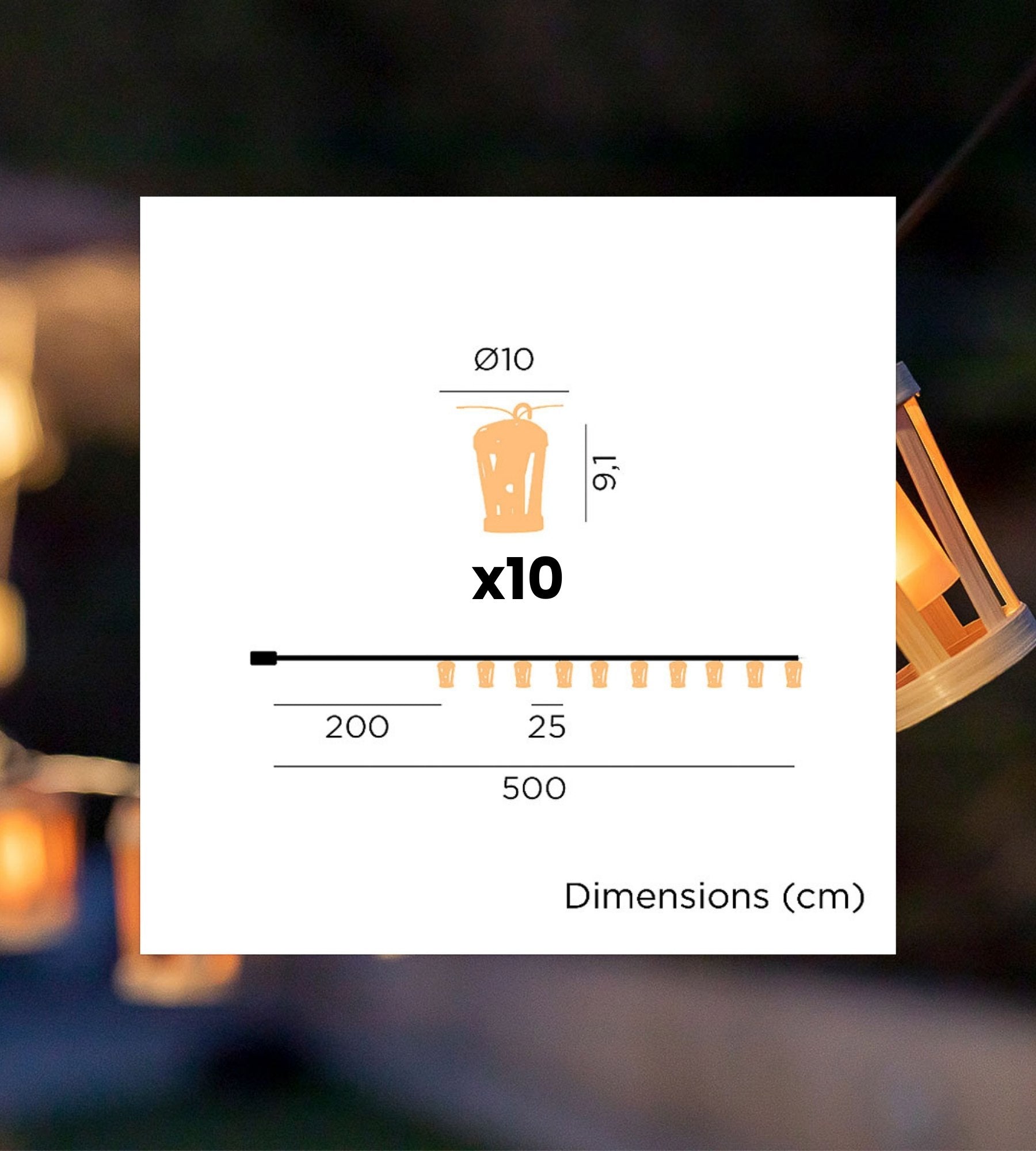 HIAMA guirnalda solar exterior - Efecto llama - Diseño madera natural - 10 luces - Lumihome