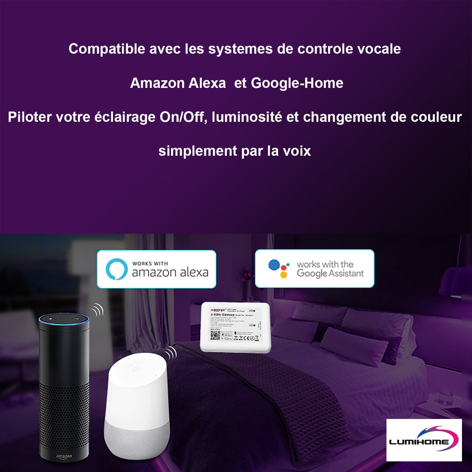 Gateway Wi-Fi compatível com smartphone, Alexa e Google Home para a gama MI-BOXER 2.4GHz - Lumihome-France.com