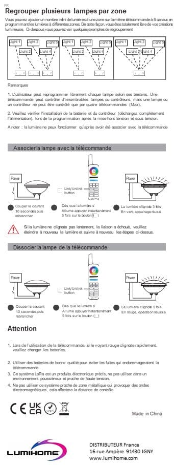Controlo remoto RGBWW Gamme Lora 8 zonas - Alcance 50m - Lumihome-France.com