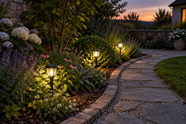 Illustration du sujet : Balises de jardin : rendre une bordure lisible sans éclairer tout le terrain
