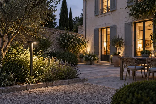 Illustration du sujet : Lampadaire filaire de jardin : choisir sa hauteur et sa place sans suréclairer