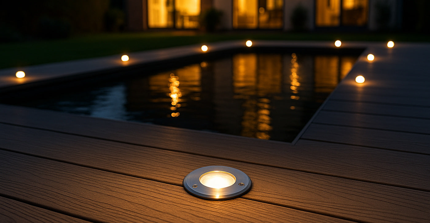 Installation spot encastrable sur une terrasse en composite