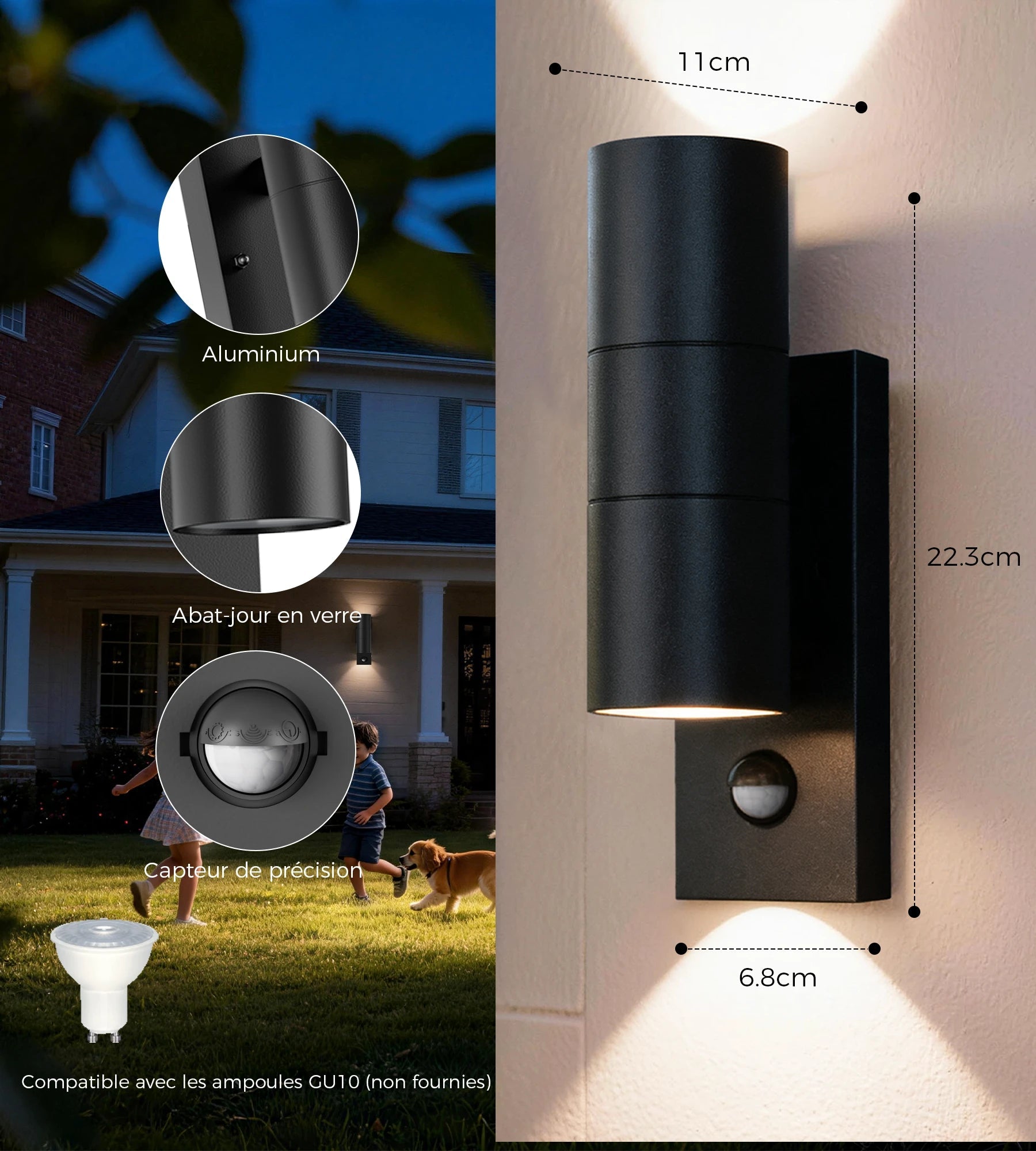 Applique extérieur NYXO - 230V - Ampoule GU10 non incluse - Lumihome