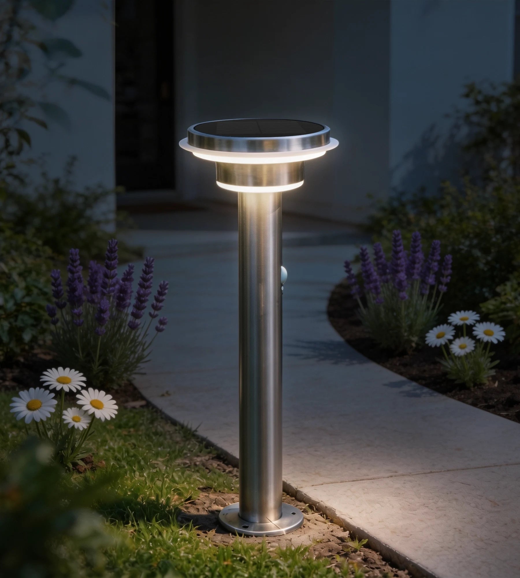 Borne Led solaire GENOVA - Détecteur de mouvements - 3 modes d'éclairage 100 à 1000 lumens - Lumihome