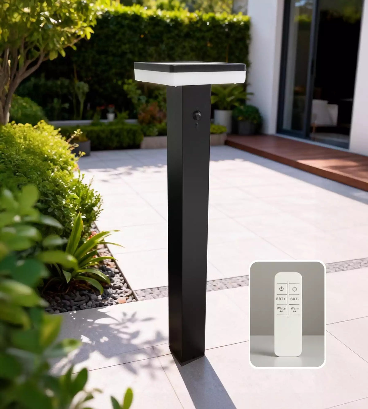 Borne solaire extérieure LED SUN–1000 télécommandable 84 cm avec détecteur - 3 modes d'éclairages 150 à 1000 lumens