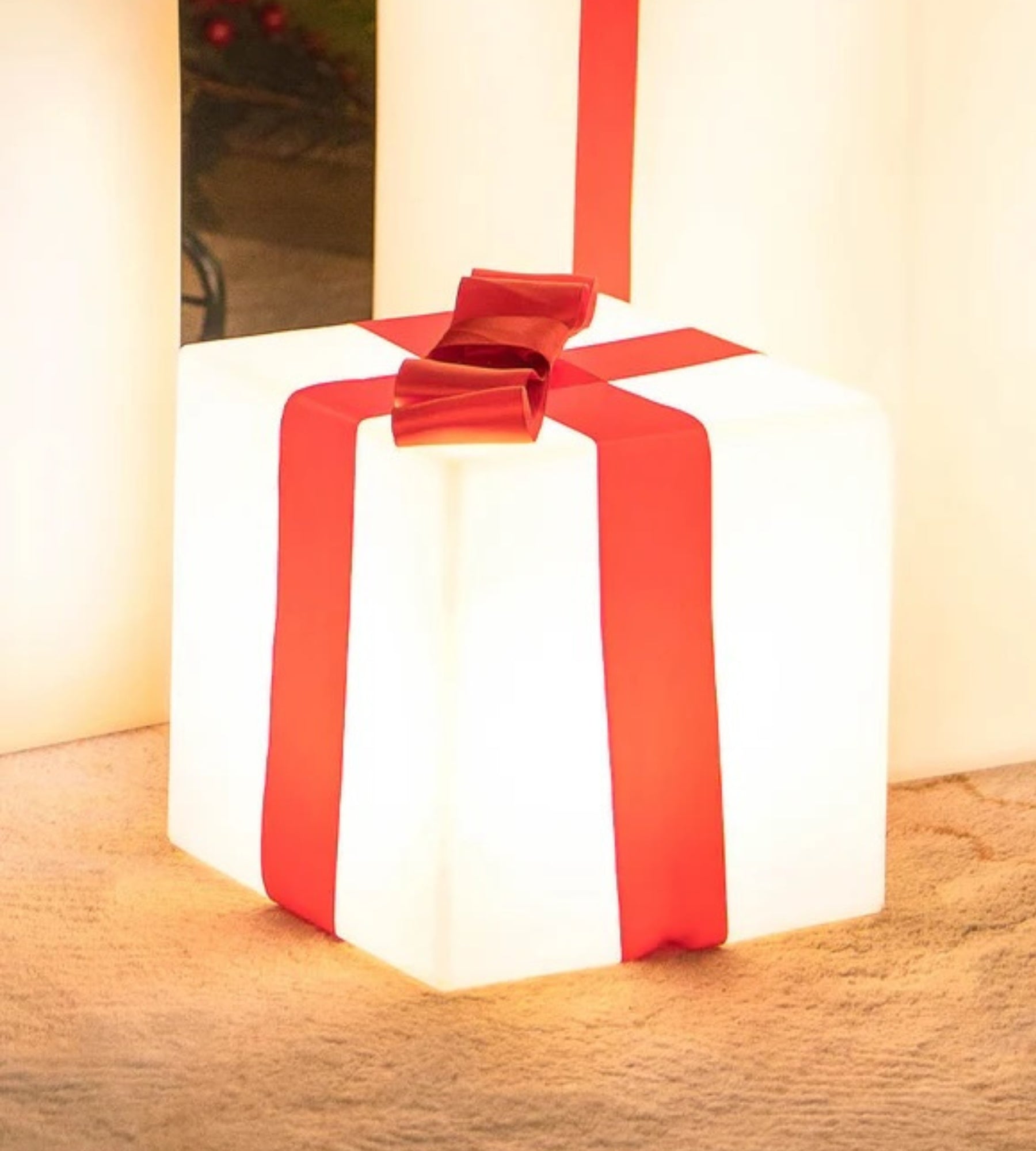 Cube lumineux format cadeau GIFTY - Ruban rouge - Idée cadeau Noël - Lumihome