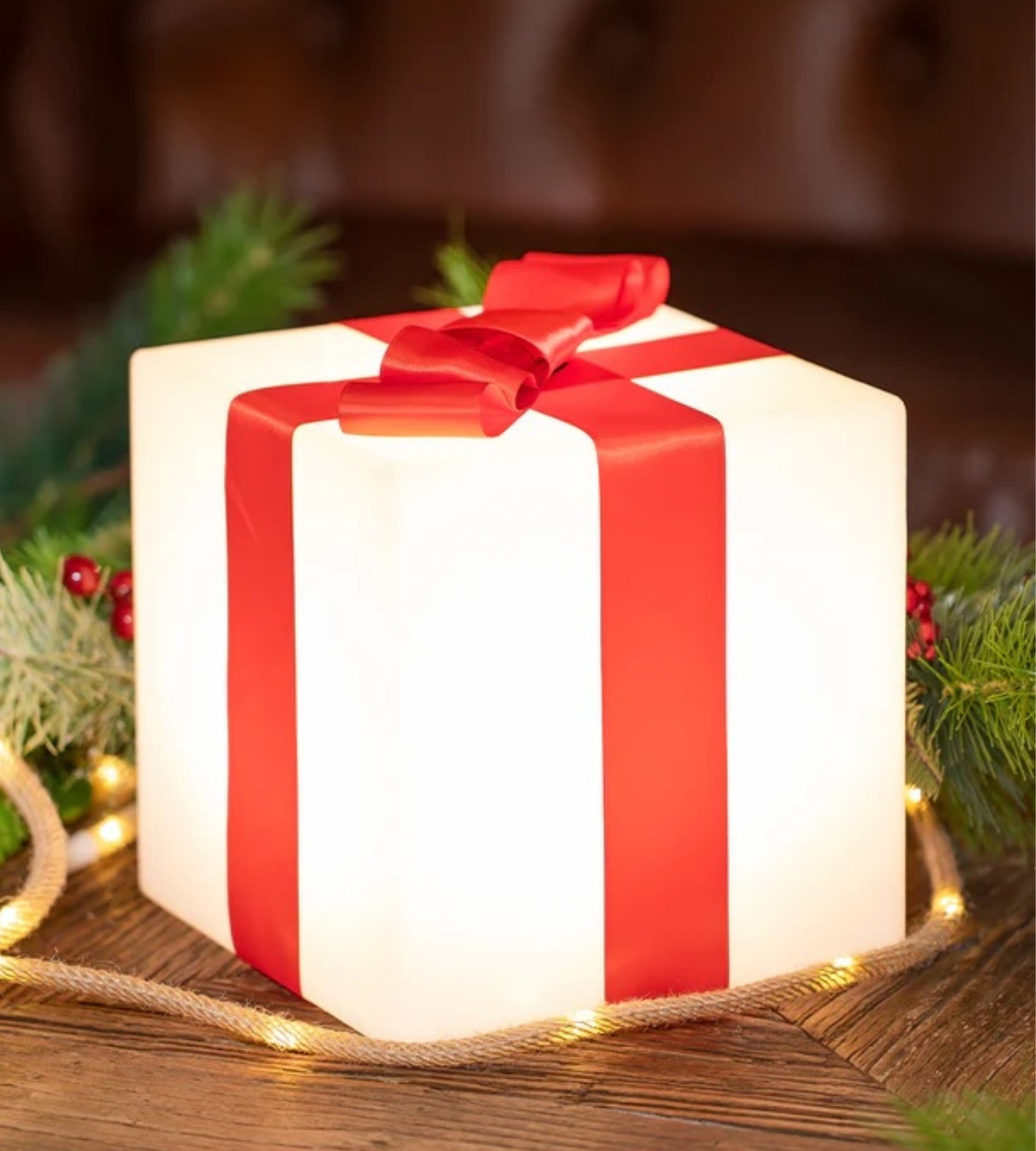 Cube lumineux format cadeau GIFTY - Ruban rouge - Idée cadeau Noël - Lumihome