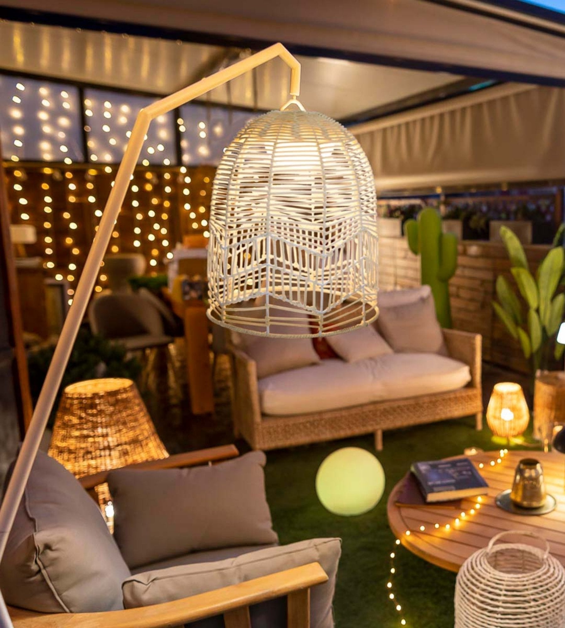 Lampadaire rechargeable avec abat - jour SANTORINI - Design Méditerranéen - Extérieur et Intérieur - Lumihome