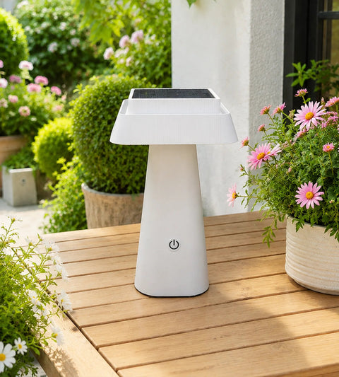 Lampe de table Led solaire blanche RITA - 3 modes d'éclairage 70 à 370 lumens - Tactile - Prise USB - Lumihome