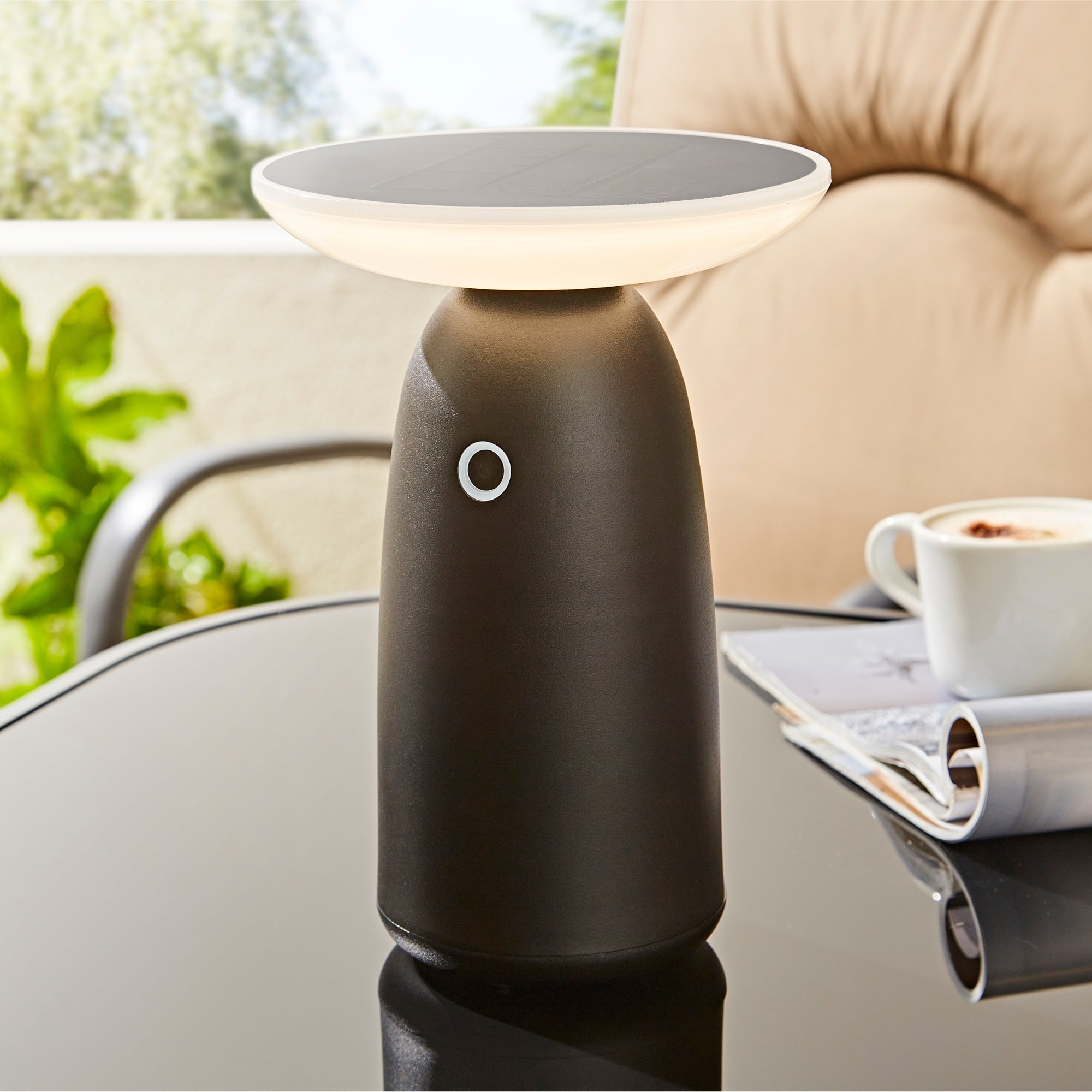 Lampe de table Led solaire noire HALO - 2 modes d'éclairage 100 à 1000 lumens - 4000K - Prise USB - C - Lumihome