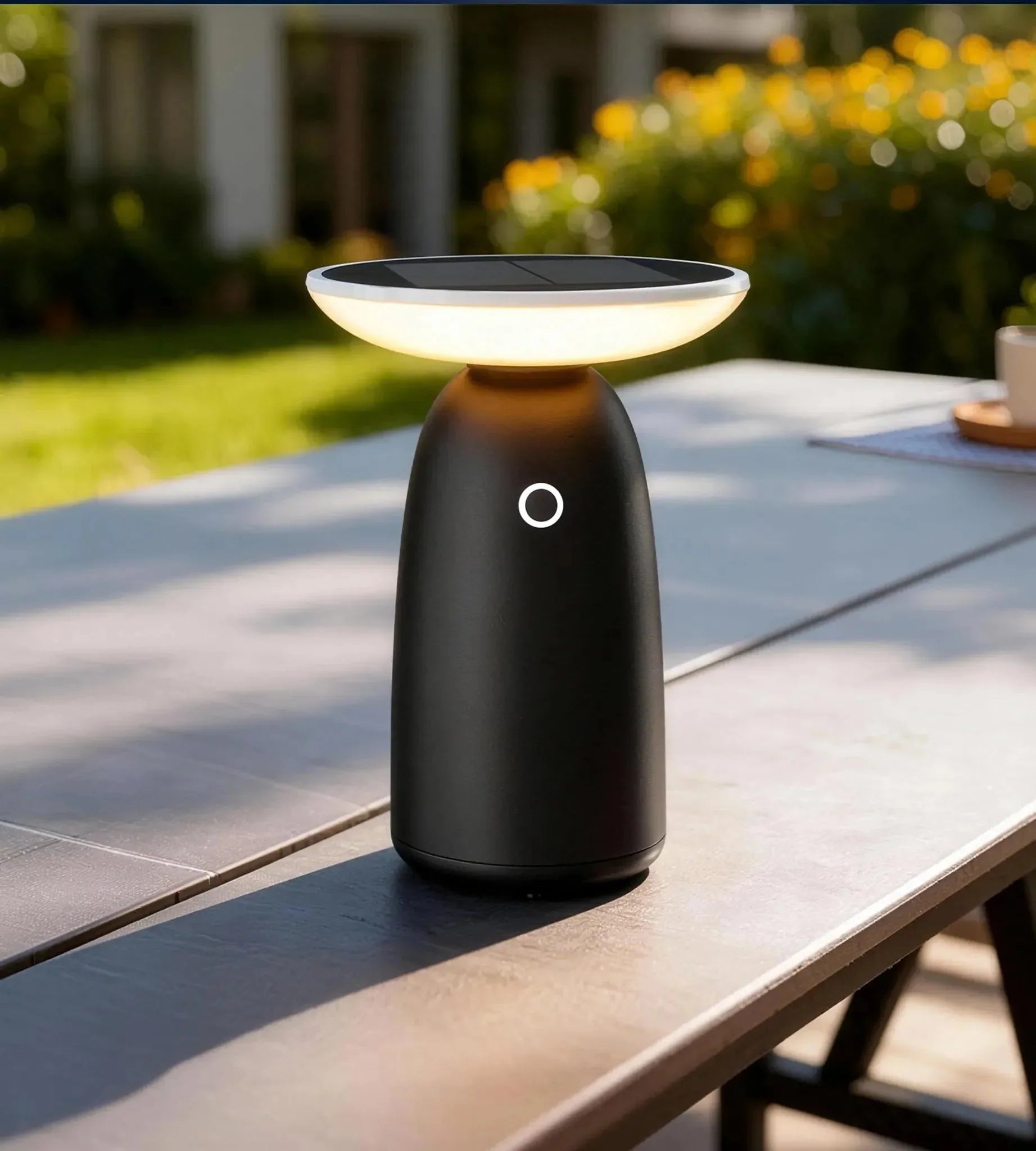 Lampe de table Led solaire noire HALO - 2 modes d'éclairage 100 à 1000 lumens - 4000K - Prise USB - C - Lumihome