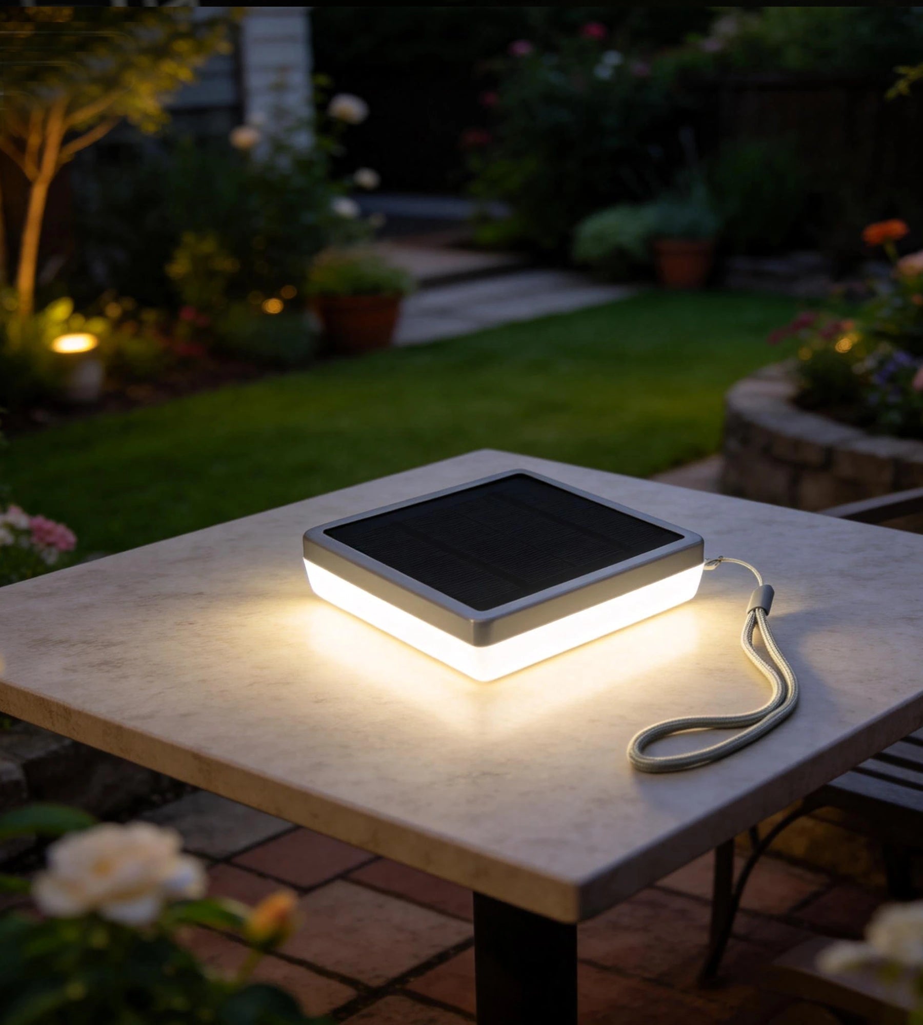 Lampe de table Led solaire NOMADE carré - 5 modes d'éclairages de 40 à 270 lumens - Prise USB - Batterie 1600mAh - Lumihome