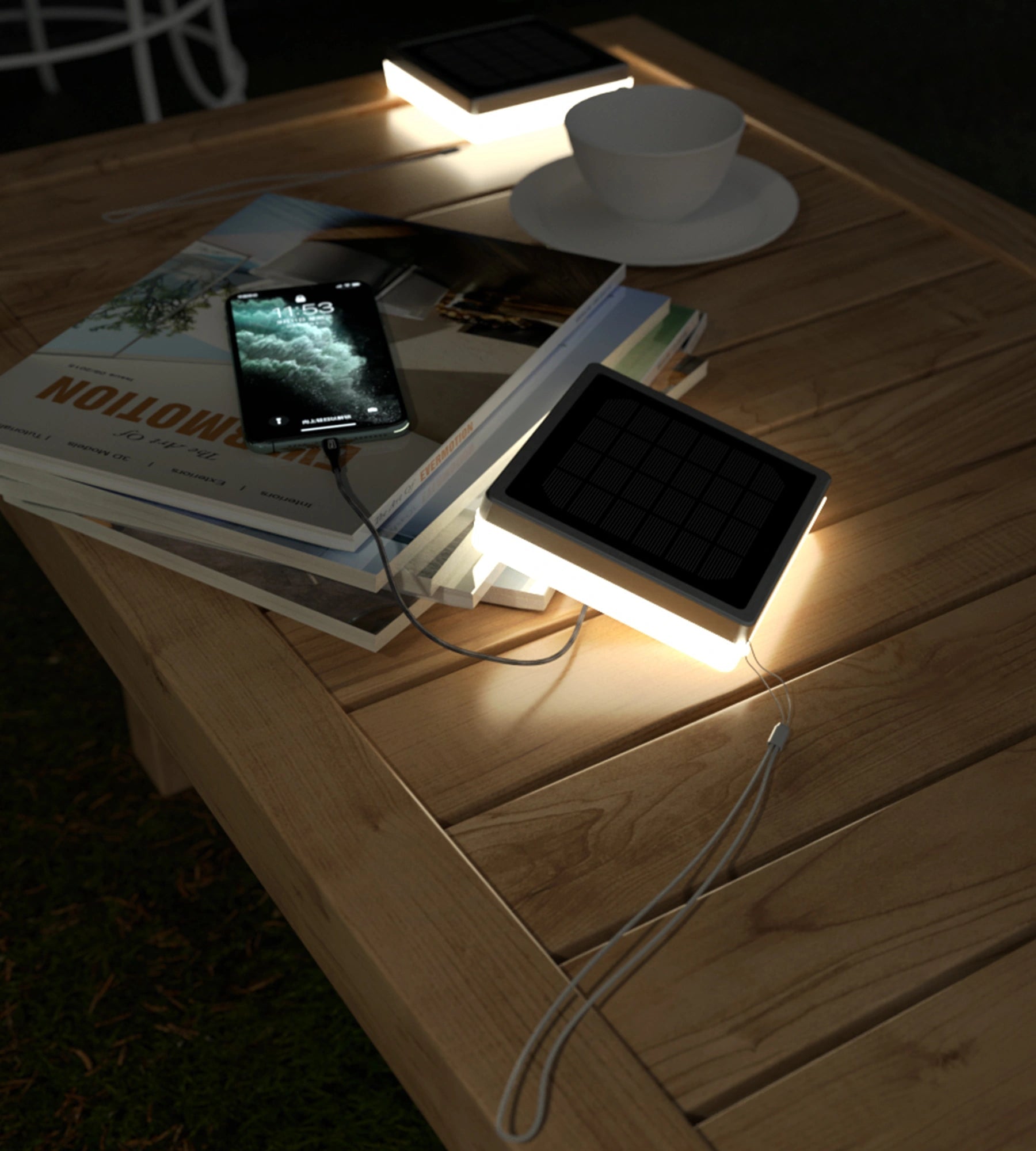 Lampe de table Led solaire NOMADE carré - 5 modes d'éclairages de 40 à 270 lumens - Prise USB - Batterie 1600mAh - Lumihome