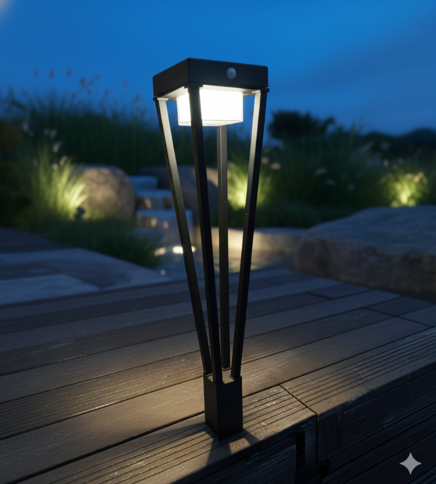 Borne Led solaire LUXOR - Détecteur de mouvements - 3 modes d'éclairages 75 à 600 lumens