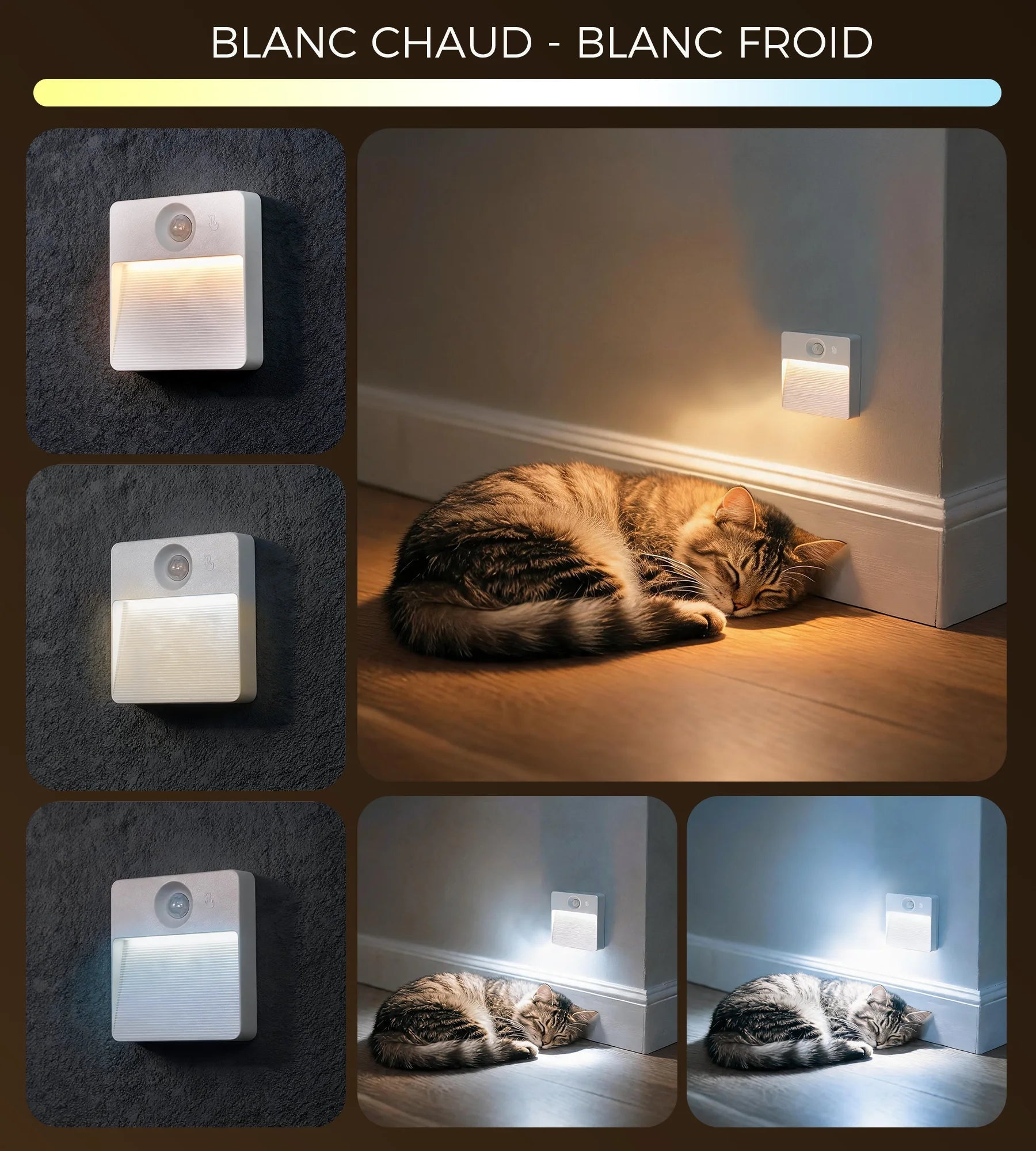 Pack x 2 Veilleuses Intérieures CUBA LED à Détection de Mouvement - Lumihome