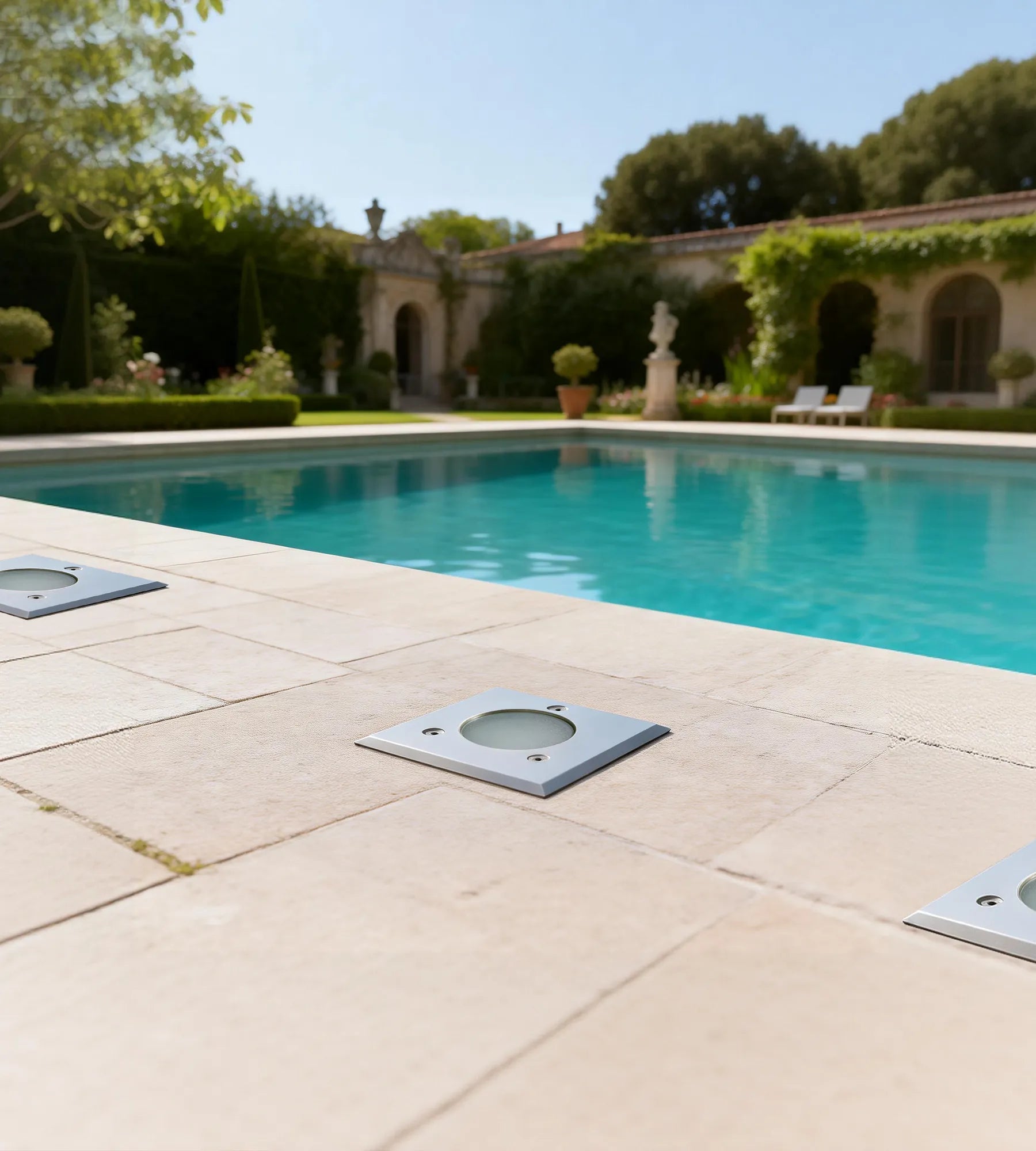 Spot encastrable pour abords de piscine à ampoule interchangeable GU5.3 - 12 Volt - Ø 10 cm Carré - Lumihome