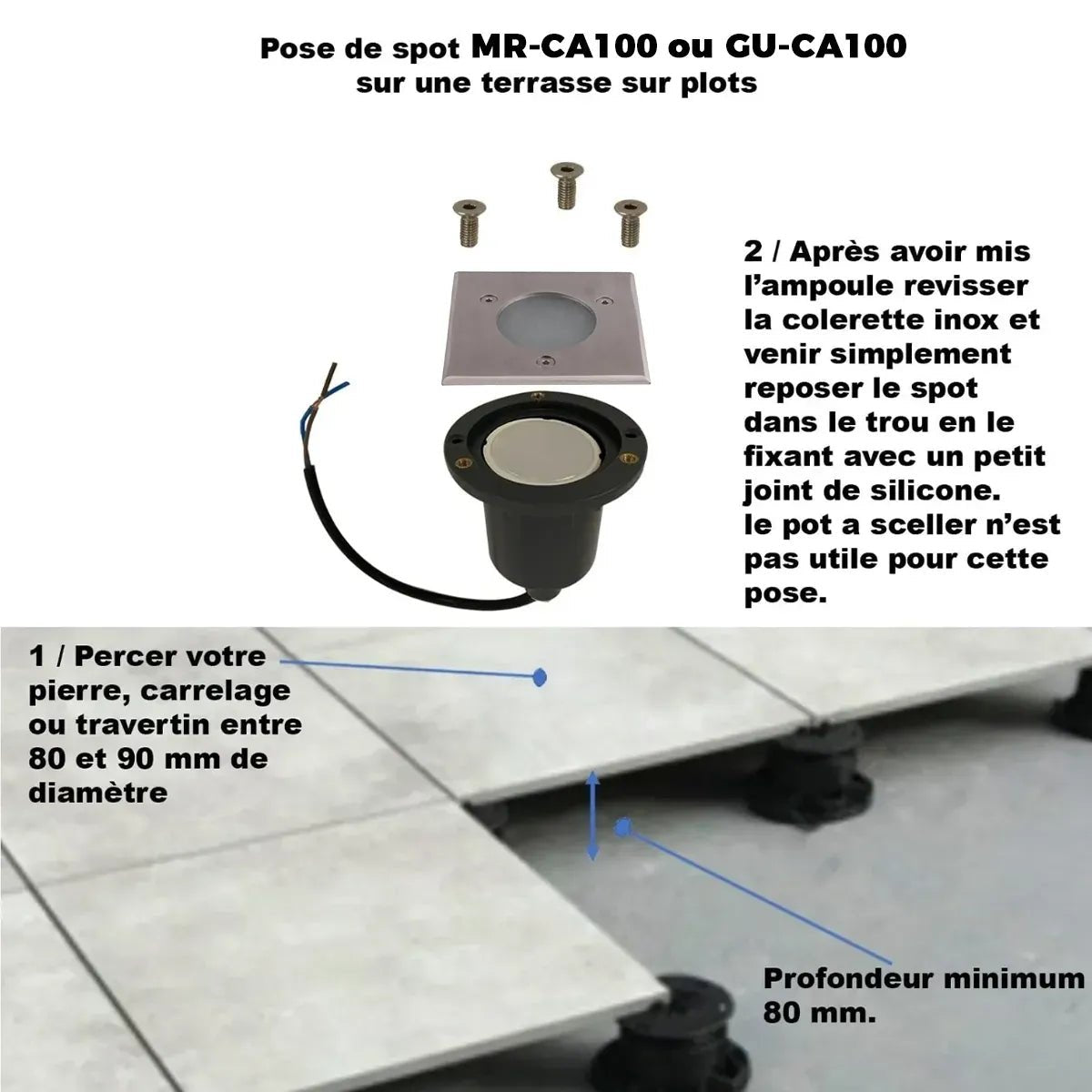 Spot encastrable pour abords de piscine à ampoule interchangeable GU5.3 - 12 Volt - Ø 10 cm Carré - Lumihome