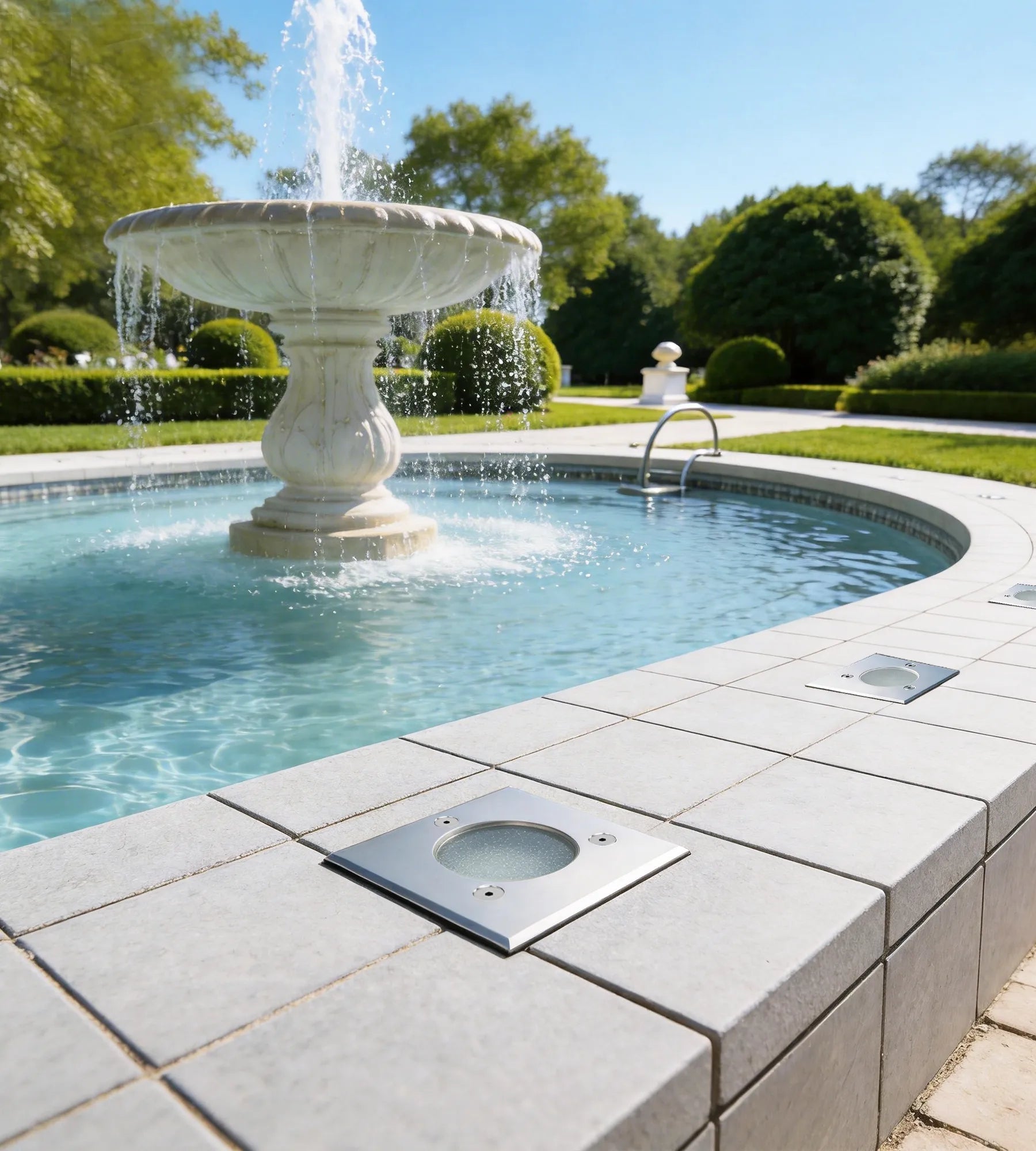 Spot encastrable pour abords de piscine à ampoule interchangeable GU5.3 - 12 Volt - Ø 10 cm Carré - Lumihome