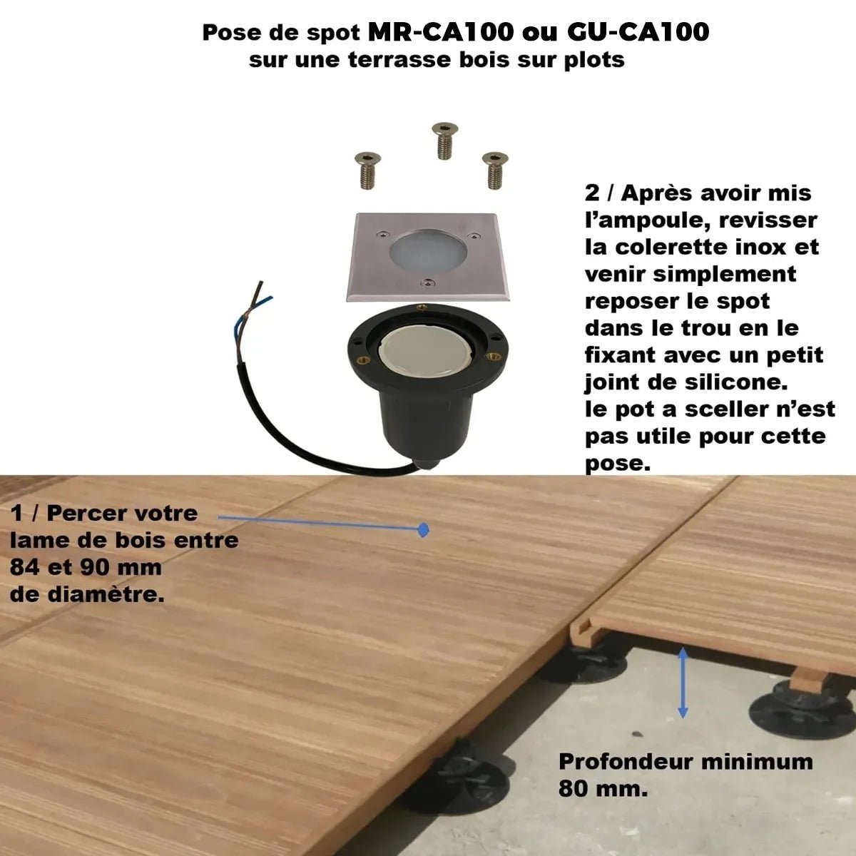 Spot encastrable pour abords de piscine à ampoule interchangeable GU5.3 - 12 Volt - Ø 10 cm Carré - Lumihome