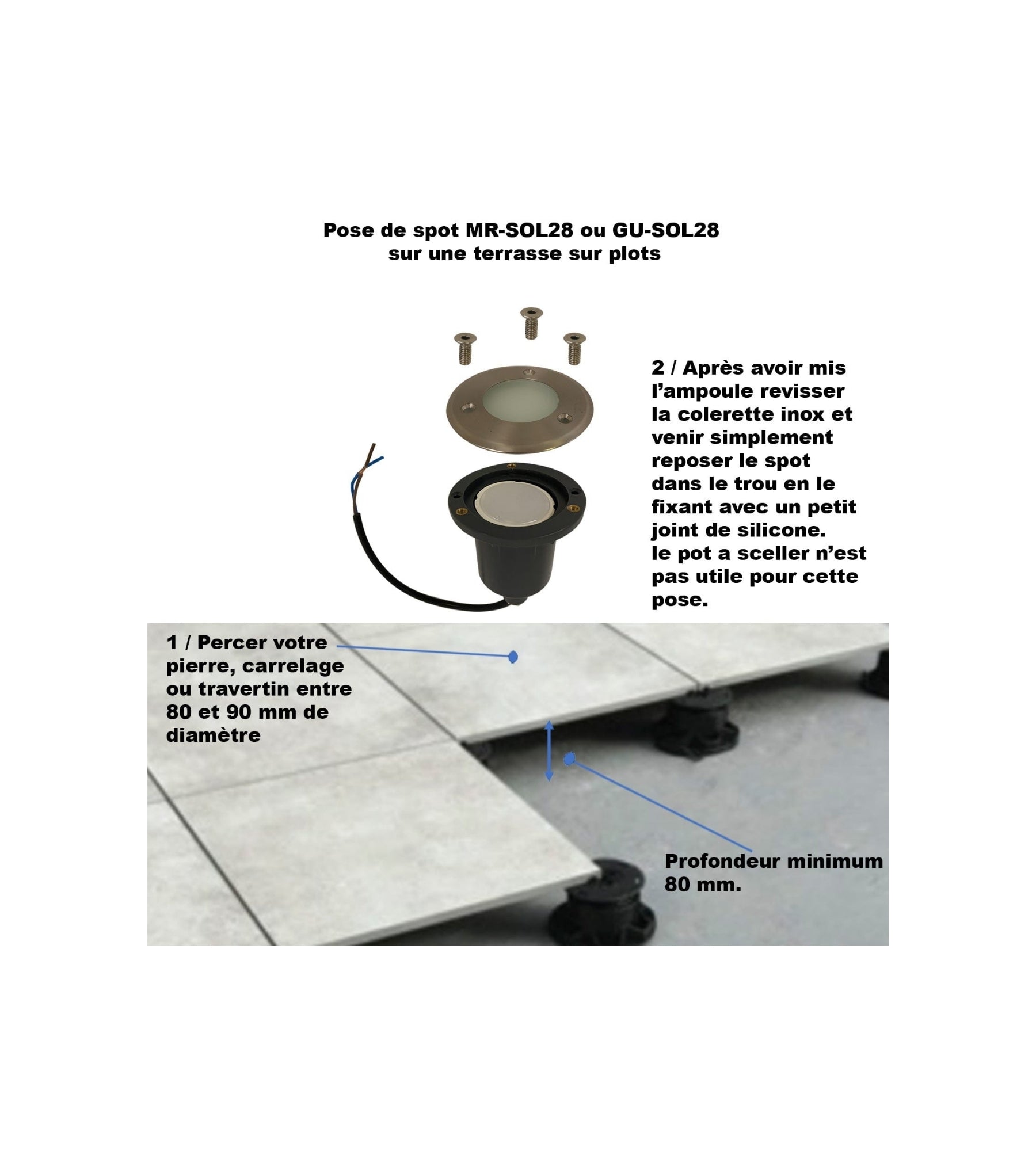 Spot encastrable pour abords de piscine à ampoule interchangeable GU5.3 - 12 Volt - Ø 10 cm