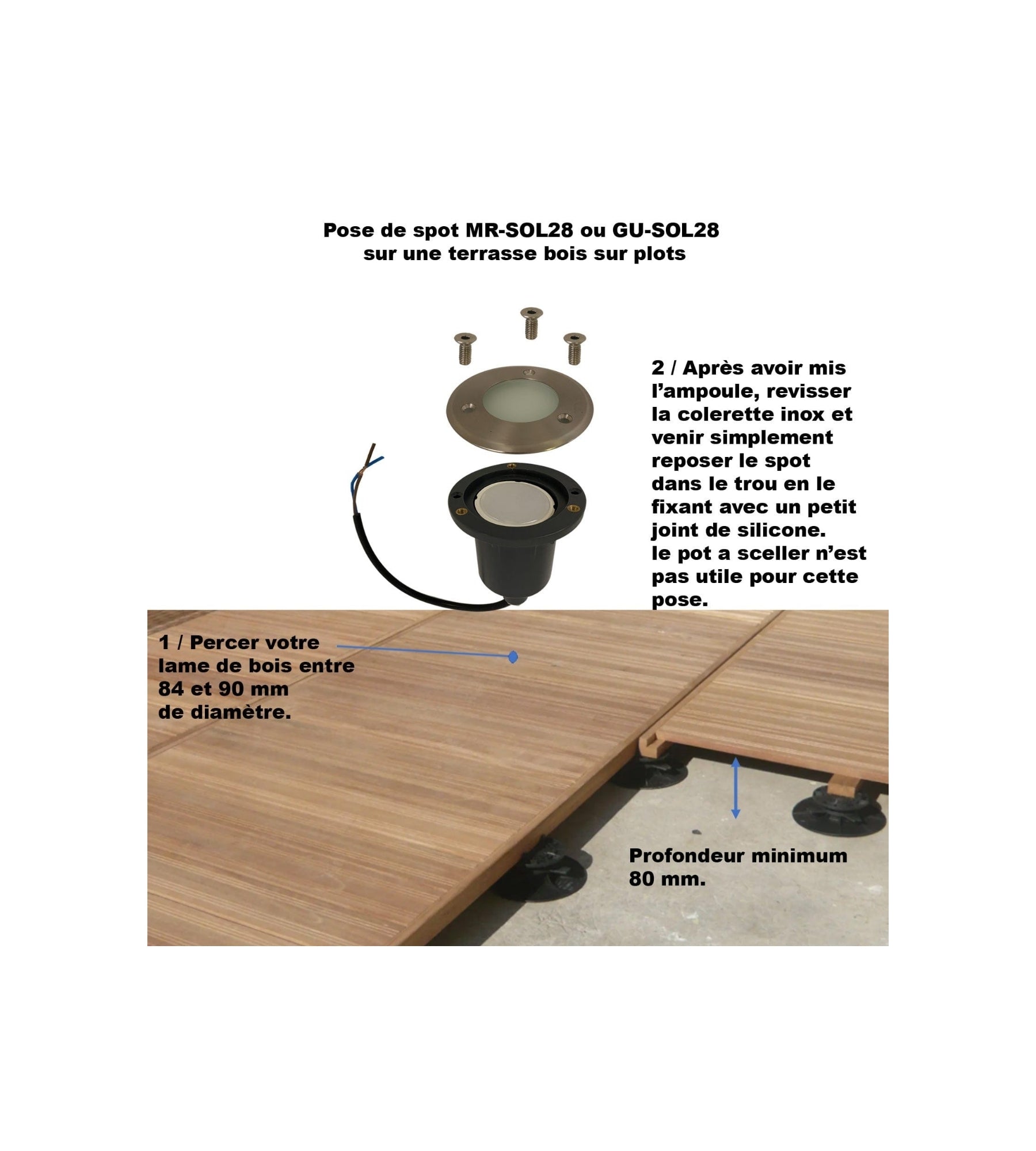 Spot encastrable pour abords de piscine à ampoule interchangeable GU5.3 - 12 Volt - Ø 10 cm