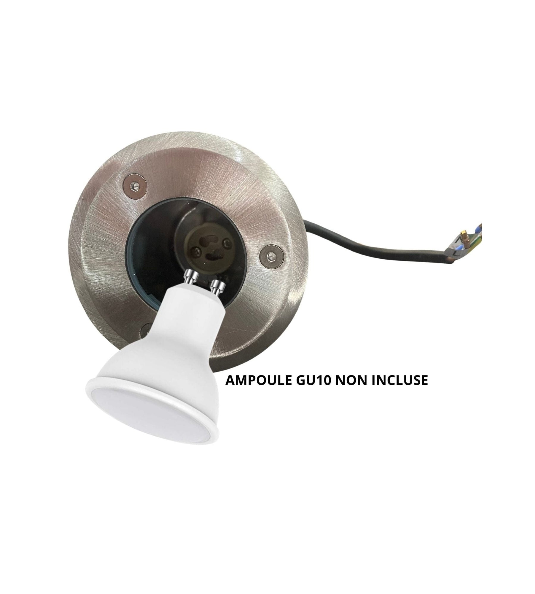 Spot extérieur encastrable Mini ALFA_10 - 230V - Ø 10 cm - Douille GU10 - Finition acier brossé