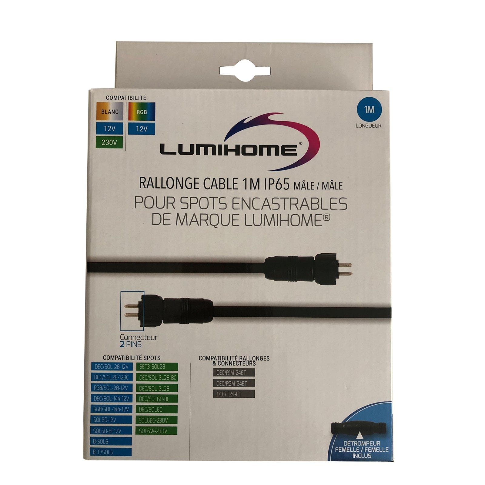 Rallonge Connectiques Etanches IP67 1m Pour Gamme plug&play Lumihome 12–230V - Lumihome-France.com