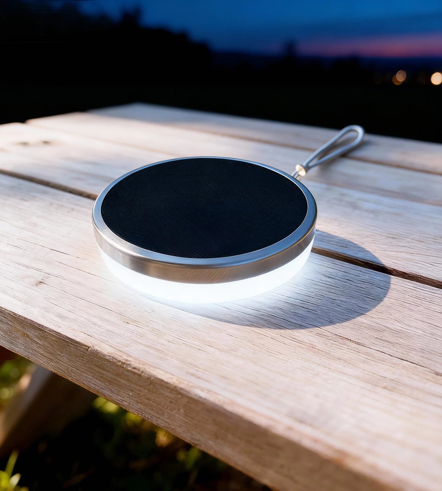 Runde Solar-LED-Tischlampe NOMADE – Externer Akku für Mobiltelefone – Lumihome