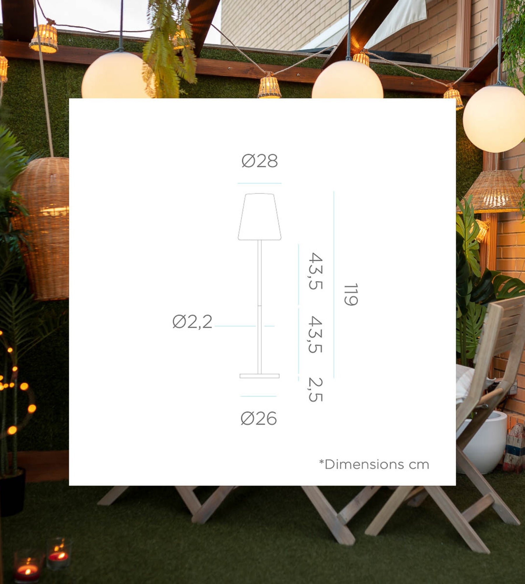 Solar-Tischlampe LOLA SLIM - Weiße und mehrfarbige Beleuchtung einstellbar - 120cm