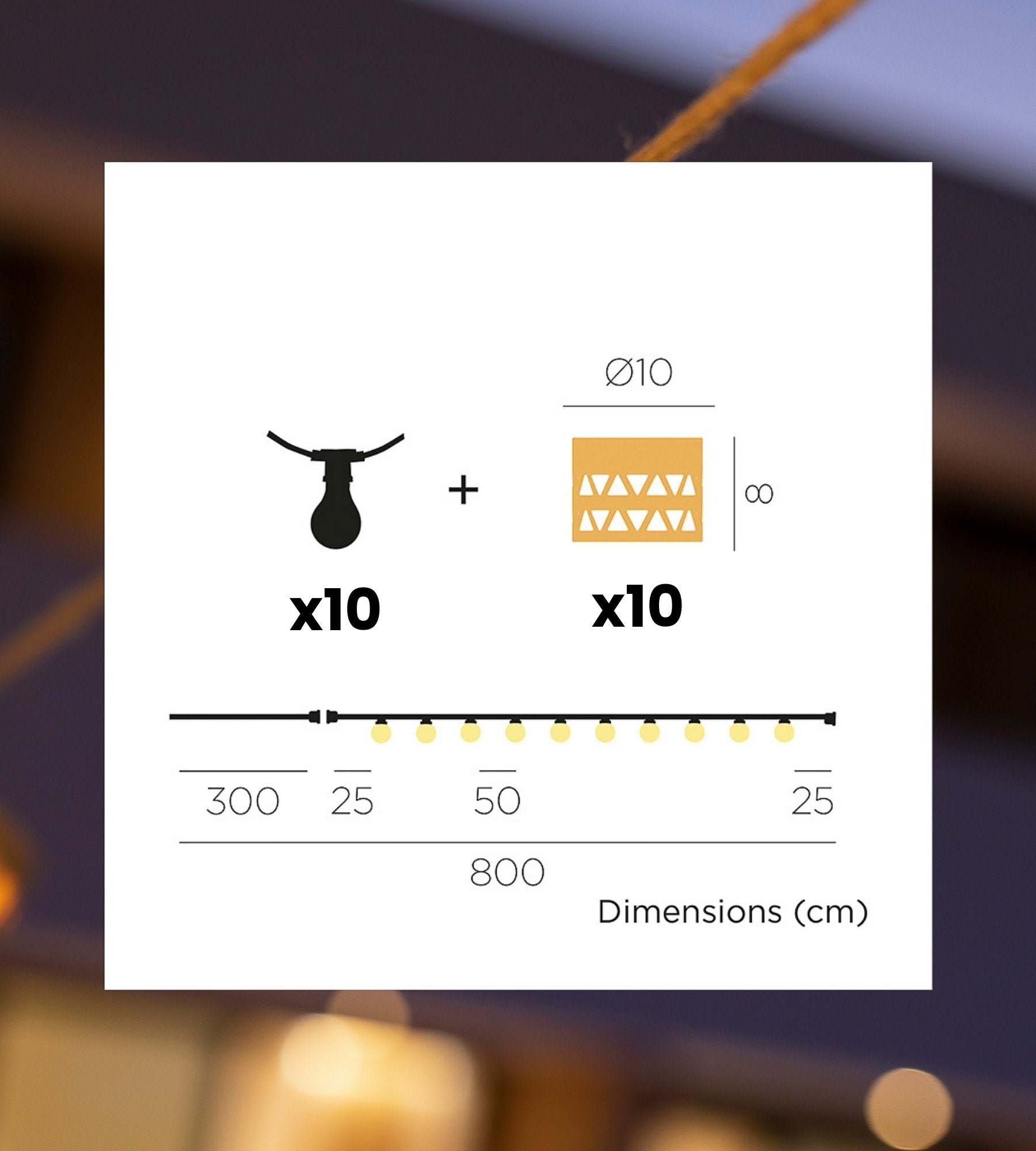 ALBA Cuerda de luz solar - Diseño naturaleza de madera - 10 luces