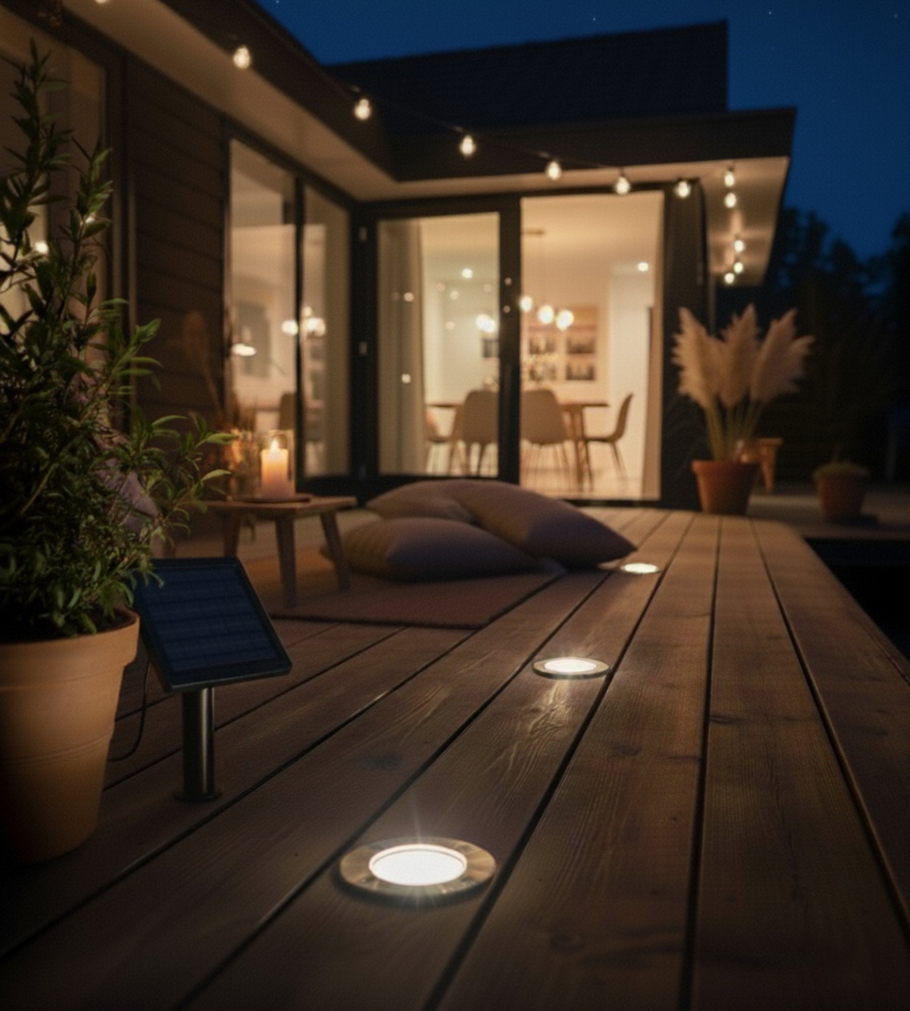 Kit di 3 faretti LED da incasso solari in acciaio inox KIT3-SUN28 - 3 cavi da 2 m - 100 lumen / faretto - Lumihome