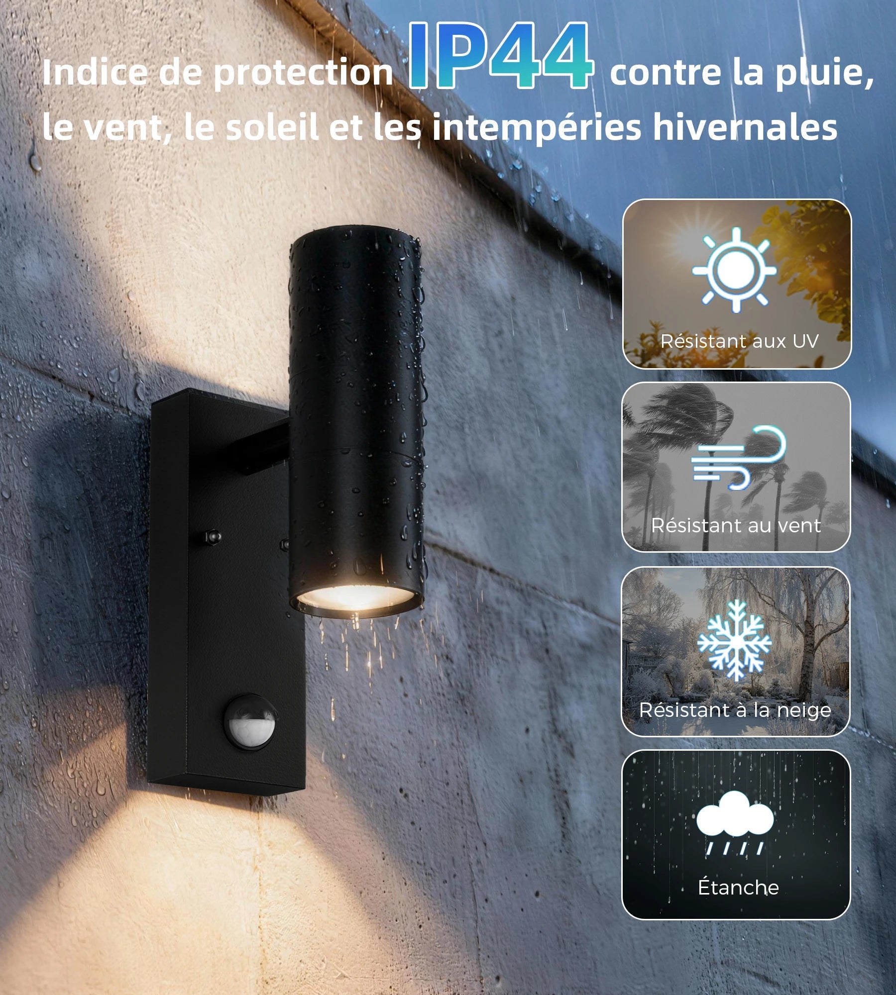 Applique murale extérieure NYXO, Noire - Ampoule GU10 non incluse — 5