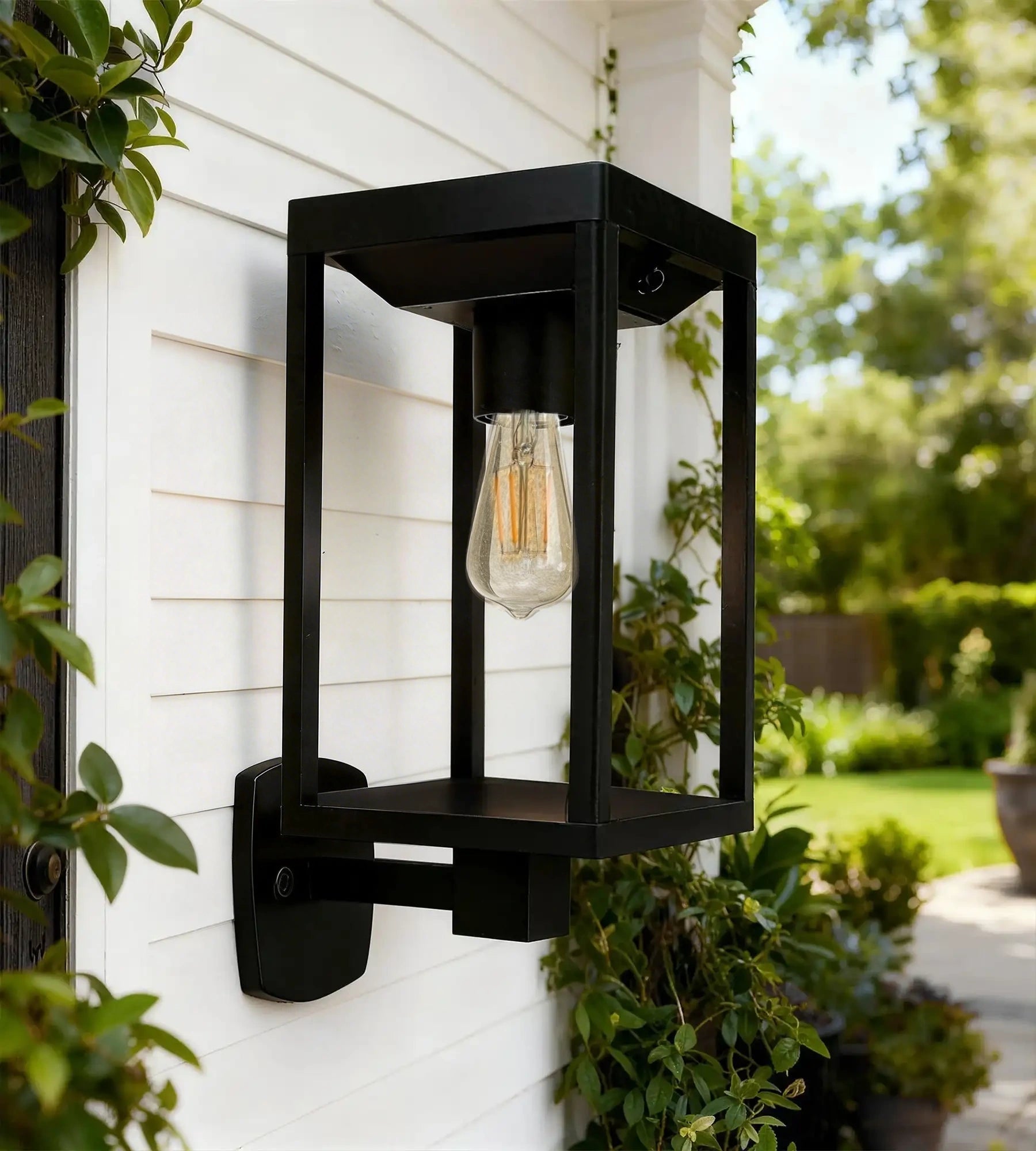Aplique solar para exterior FAIRY, Negro, con detector - Bombilla E27 incluida