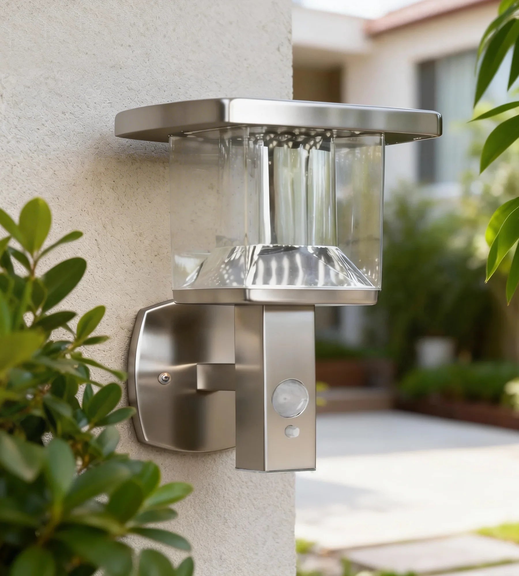 Aplique LED solar para exterior BERLIN, acero inoxidable, con detector