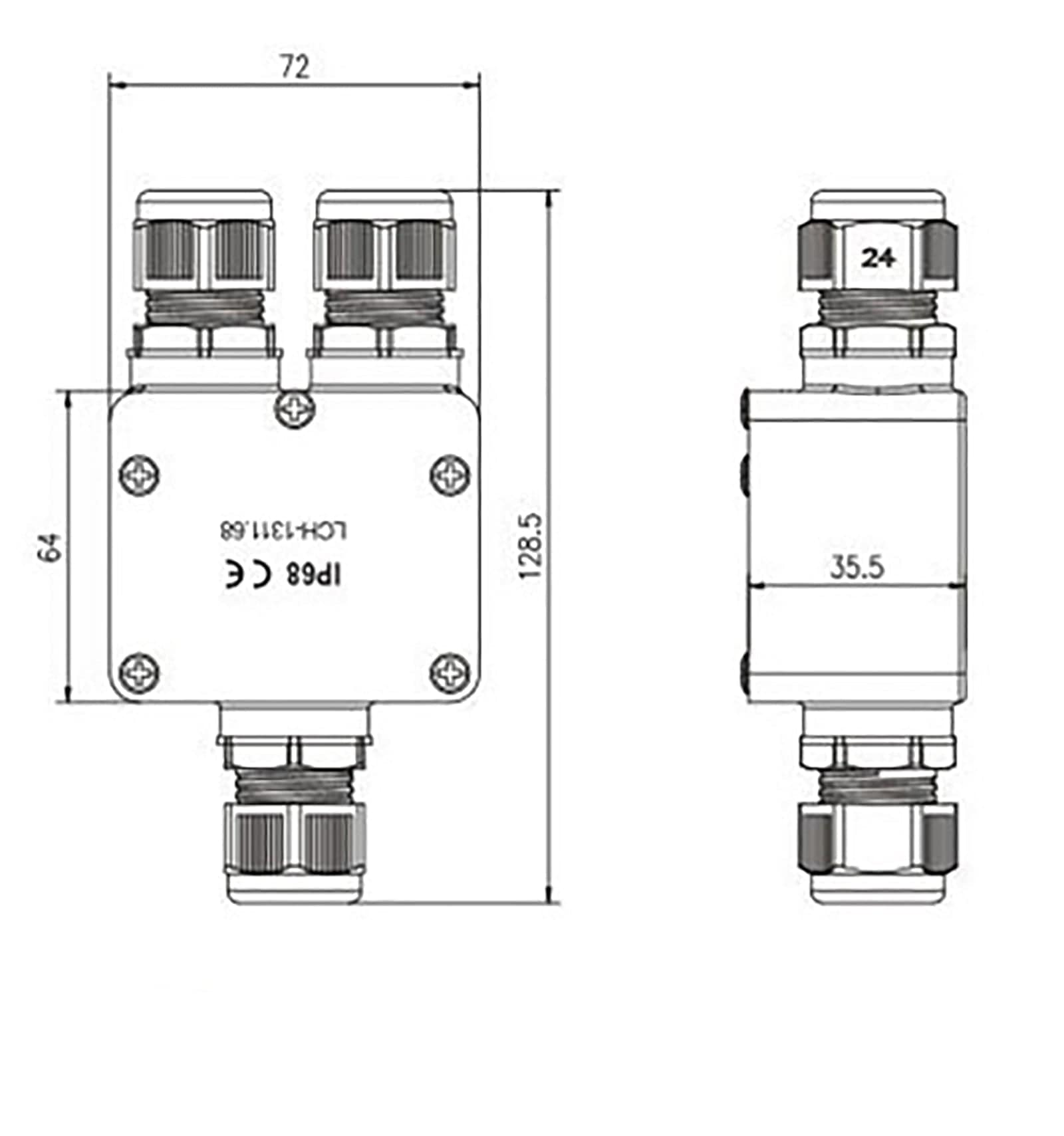 Wasserdichte transparente Verteilerbox RAC-BOX3-68 – mit Lüsterklemmen – 3 Eingänge – IP68 — 3