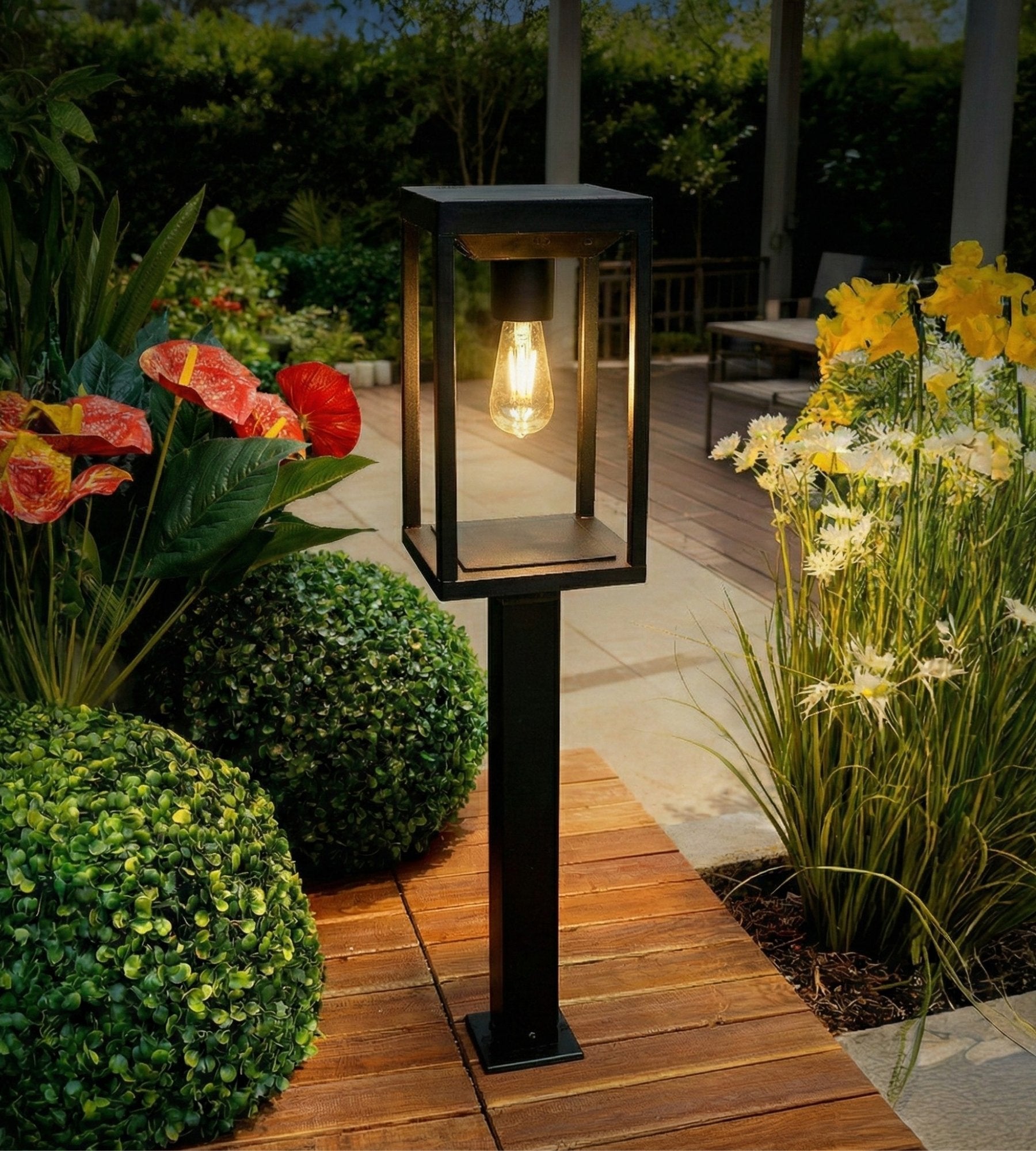 Bolardo solar exterior FAIRY, Negro, 70cm, con detector - Bombilla E27 incluida — 2