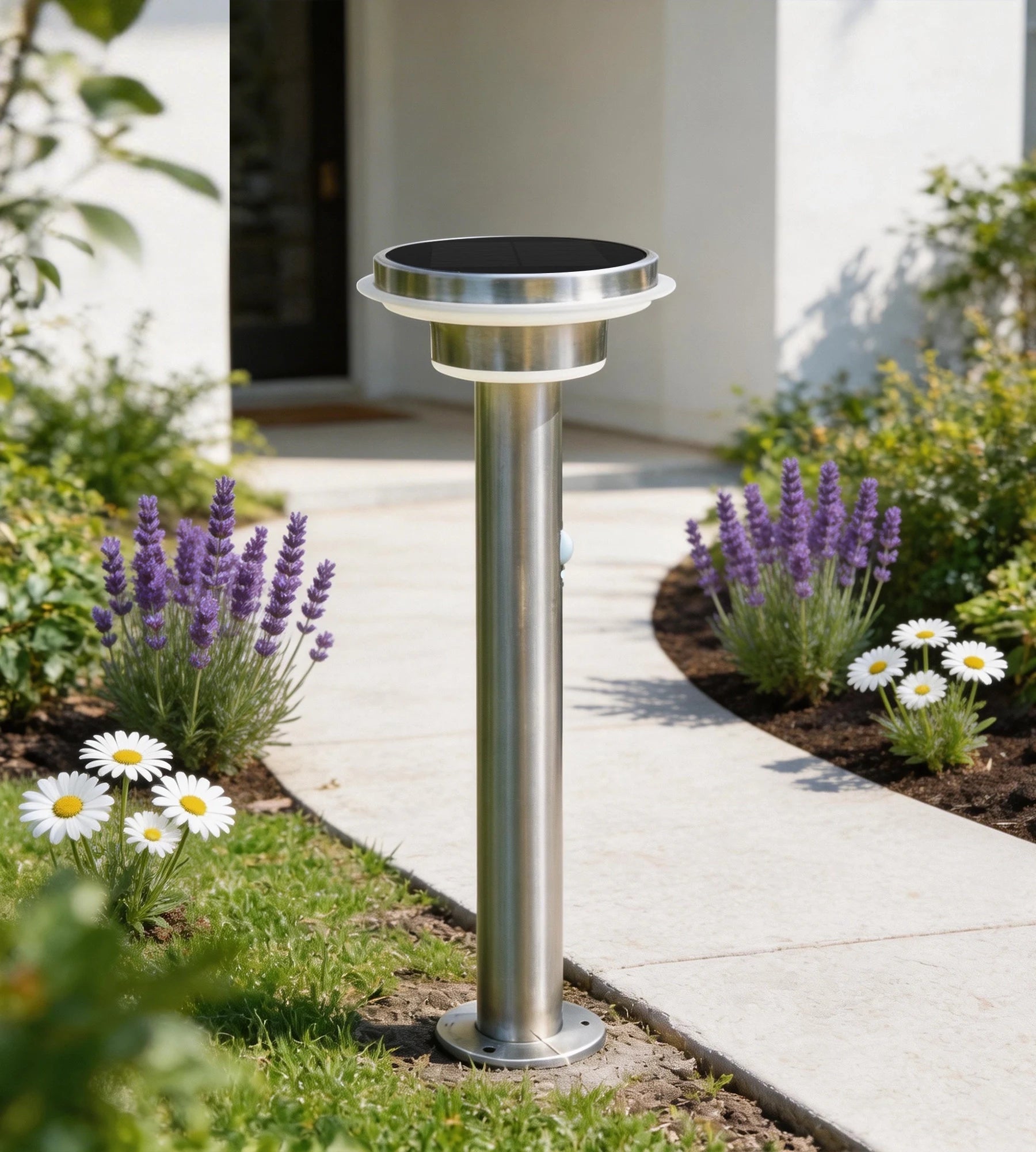 Borne extérieure LED solaire GENOVA, Inox, 45 cm, avec détecteur - 3 modes d'éclairage 100 à 1000 lumens — 5