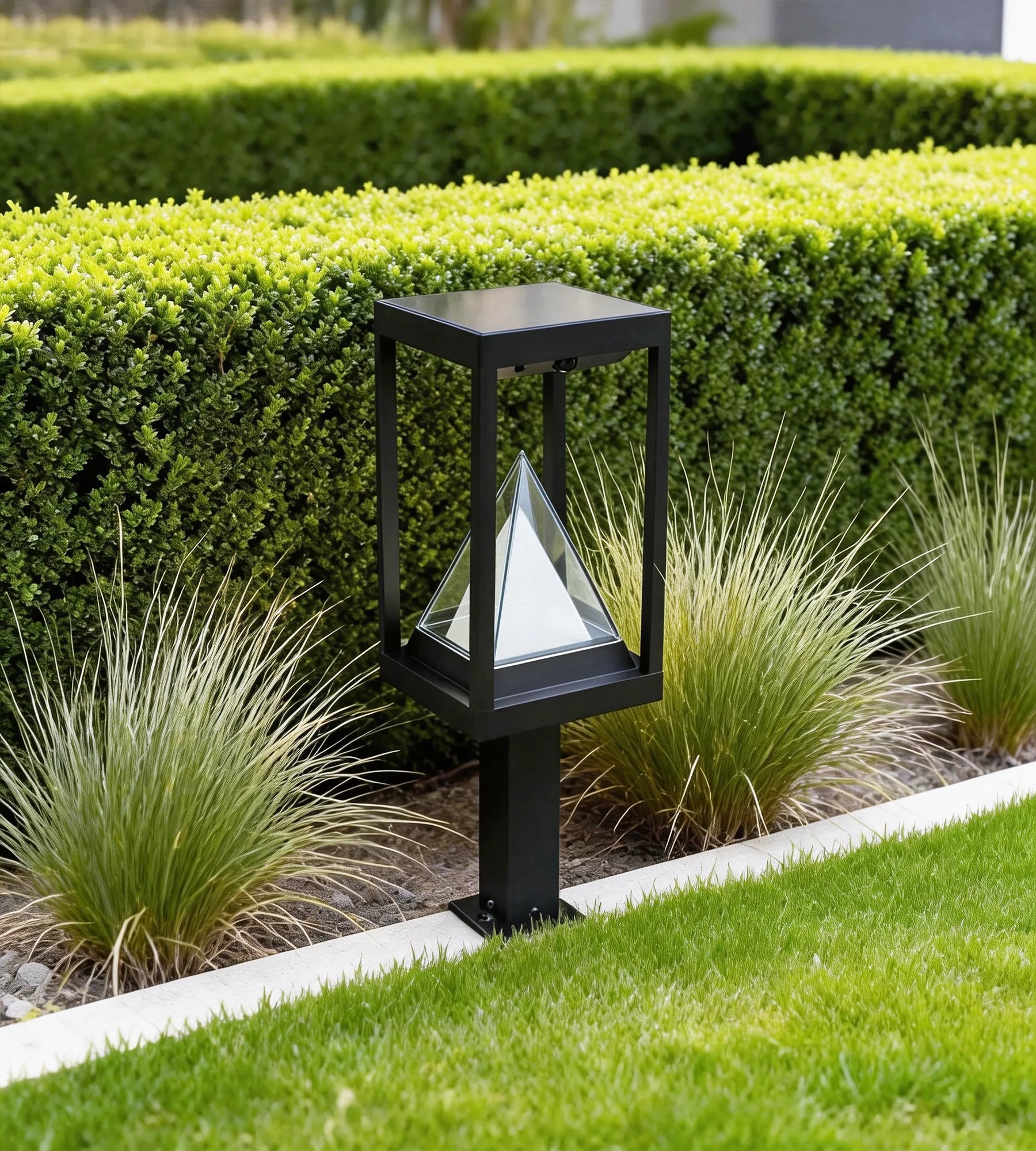 Borne extérieure LED solaire KEOPS, Noire, 50cm, avec détecteur - 3 modes d'éclairages 100 à 1000 lumens