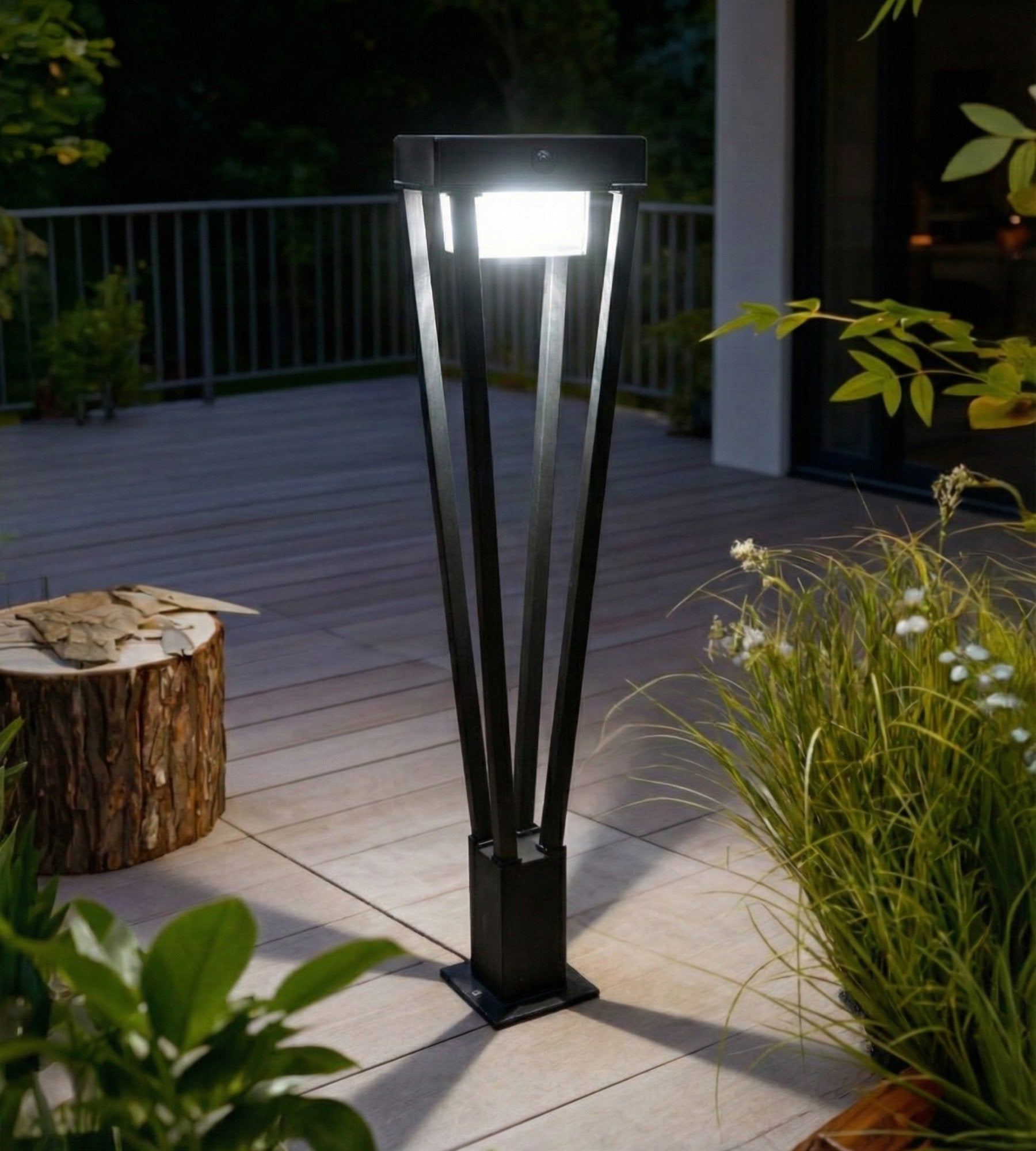 Bolardo exterior LED solar LUXOR, Negro, 72cm, con detector - 3 modos de iluminación de 75 a 600 lúmenes — 2