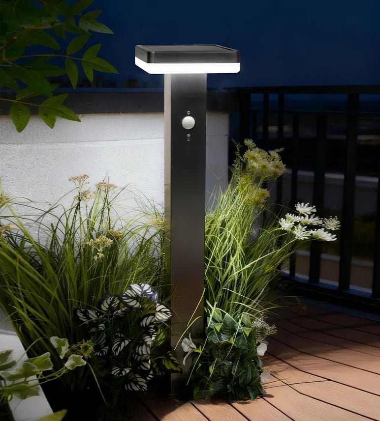 Bolardo exterior LED solar SPELLO, acero inoxidable, con detector — 2