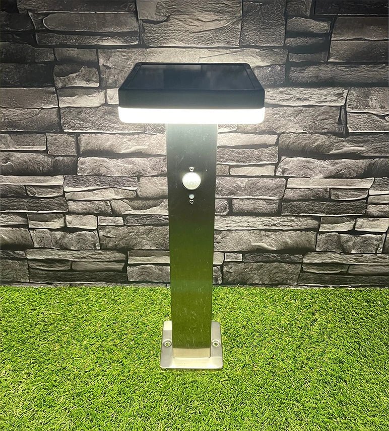 Borne extérieure LED solaire SPELLO, Inox, avec détecteur — 3
