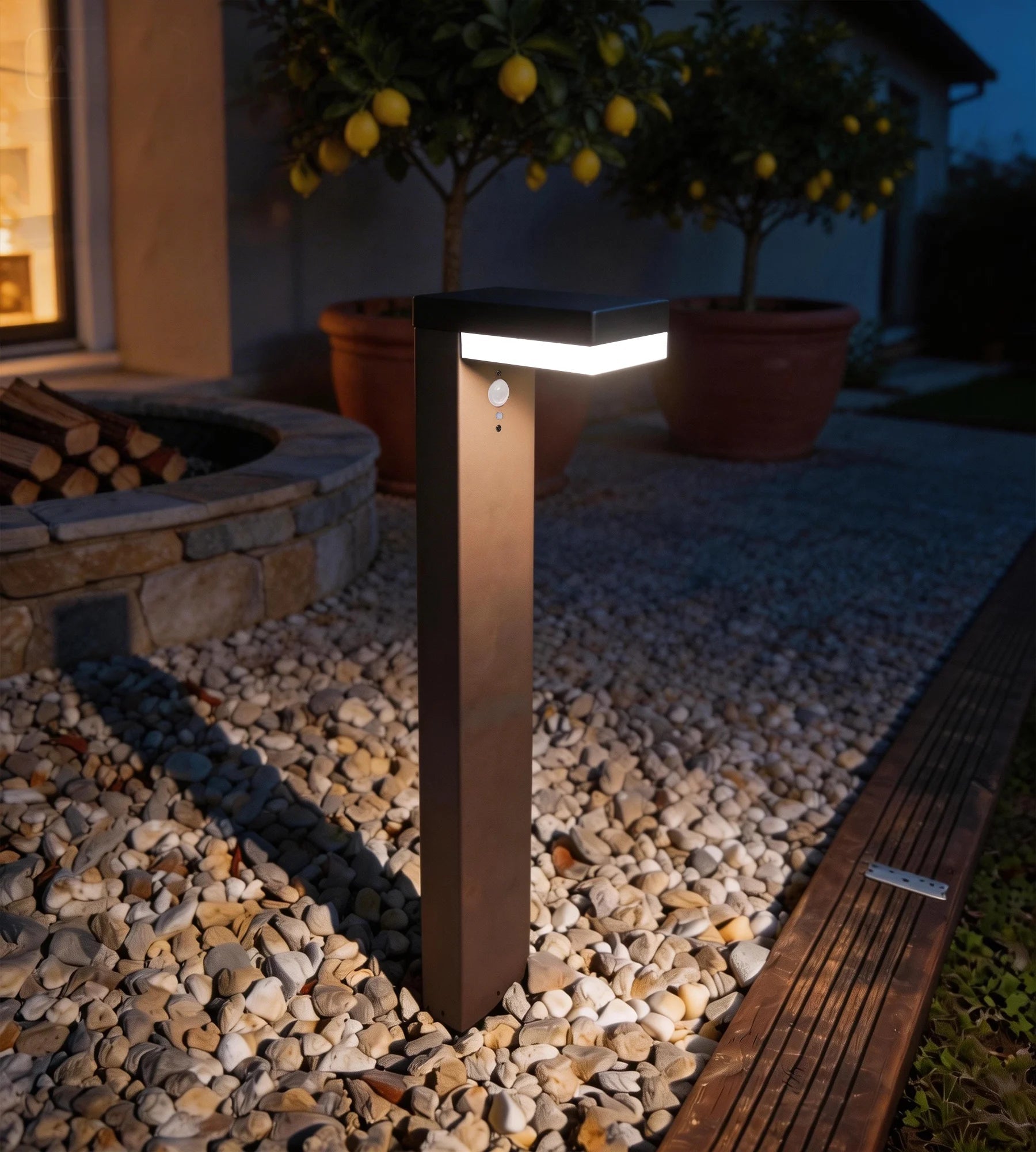 Borne extérieure LED solaire VENUS, Marron, 70cm, avec détecteur - 3 modes d'éclairage 100 à 1000 lumens — 8
